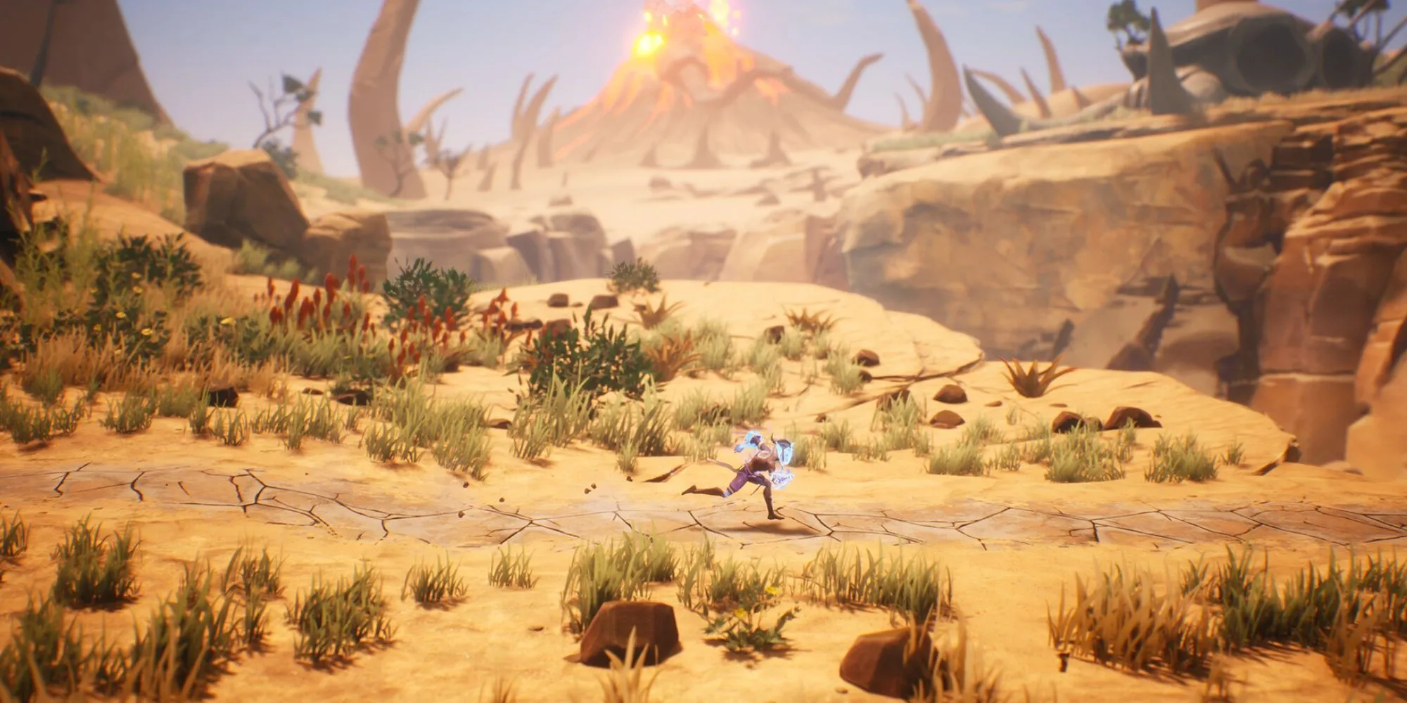Nhân vật Zau khám phá sa mạc trong game Tales of Kenzera: Zau với phong cách bộ lạc
