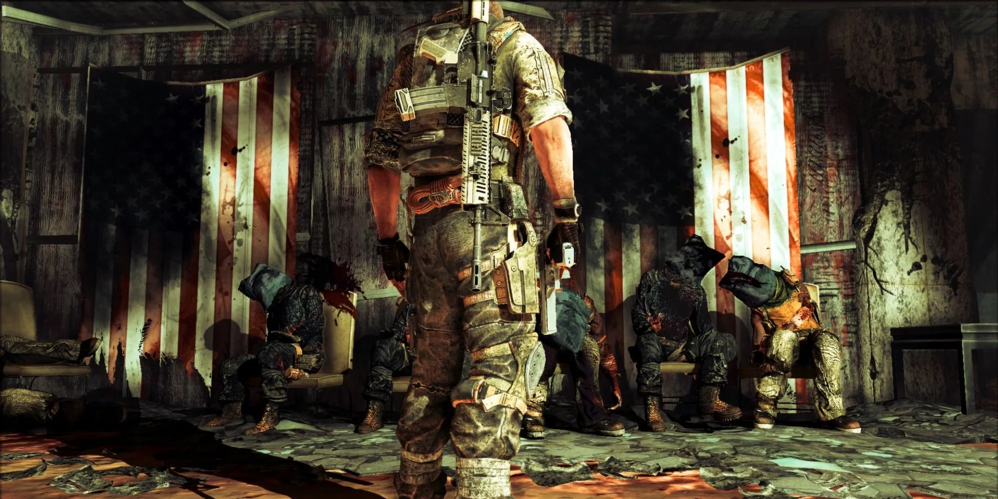 Những người lính bị bắt giữ trong một căn phòng trong game Spec Ops: The Line