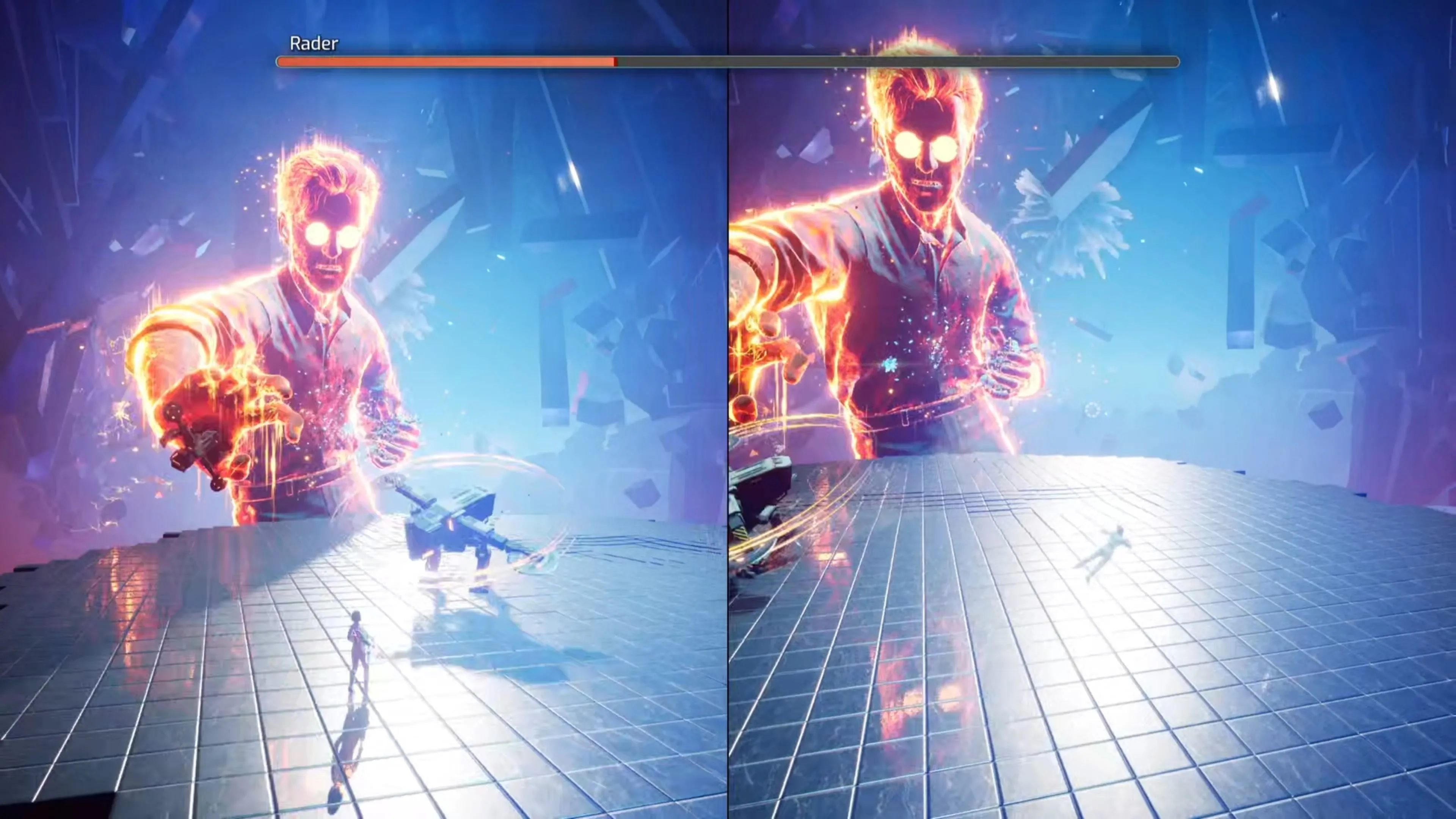 Rader triệu hồi các drone khoa học viễn tưởng tấn công Mio và Zoe trong game Split Fiction