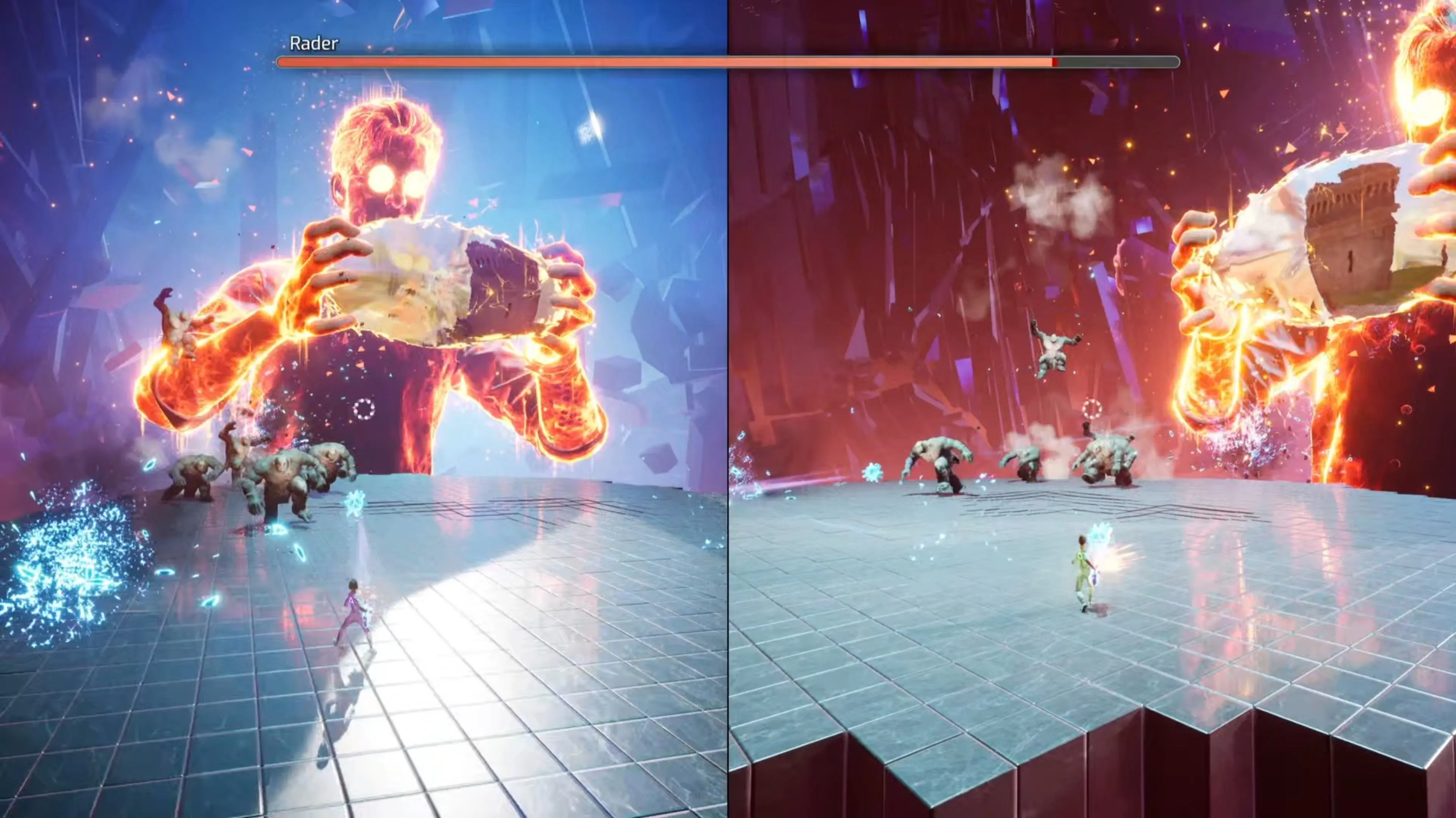 Rader triệu hồi một đàn ogre tấn công Mio và Zoe trong game Split Fiction