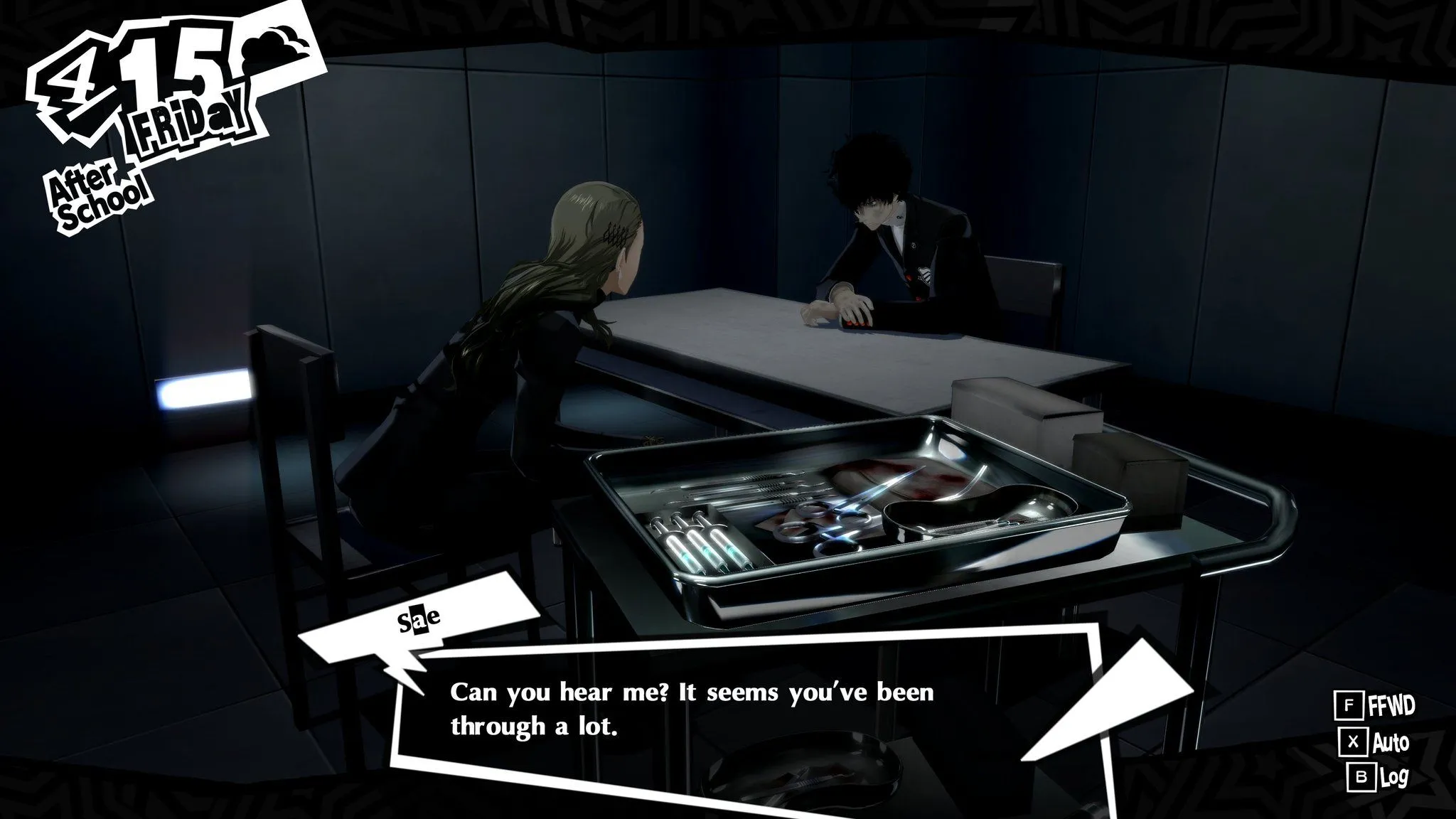 Sae Niijima trong phòng thẩm vấn Persona 5 Royal