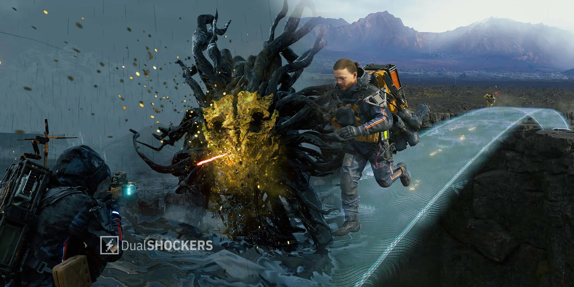 Sam Bridges trong một cảnh chiến đấu của Death Stranding