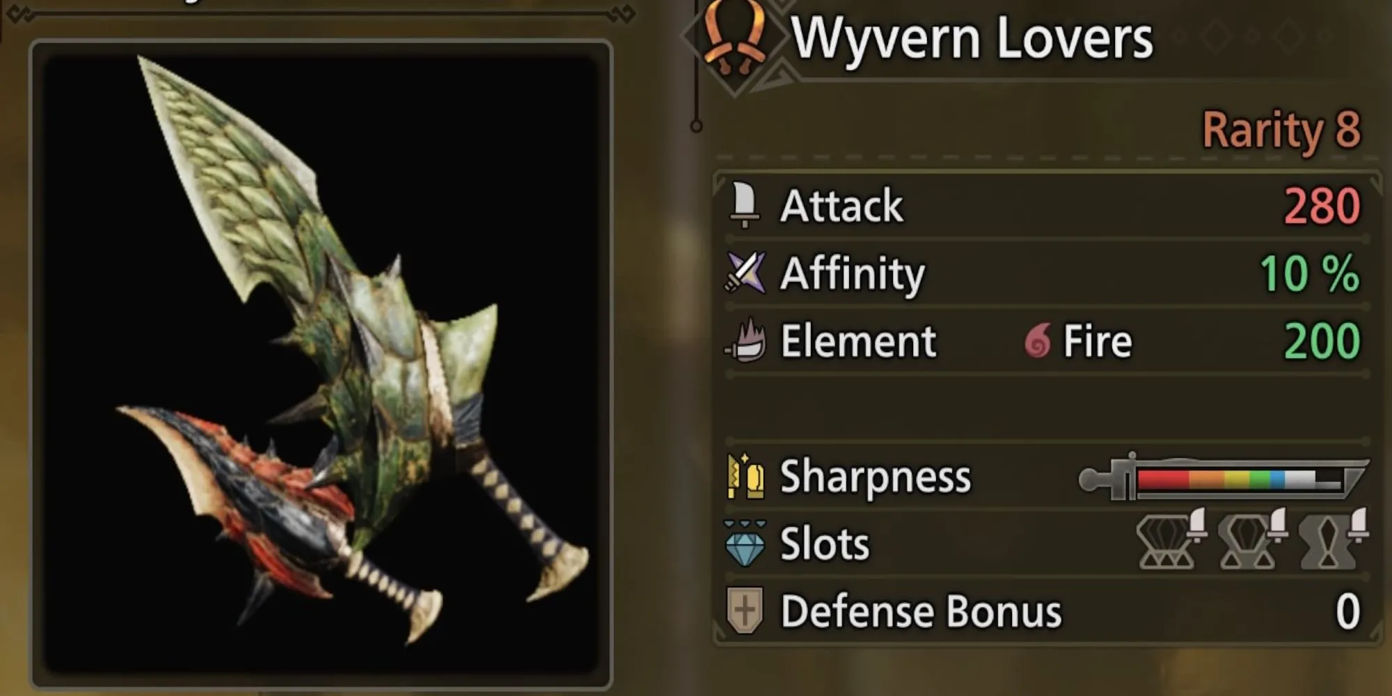 Song Kiếm Wyvern Lovers từ Rathalos với sát thương Lửa và chí mạng cao MH Wilds