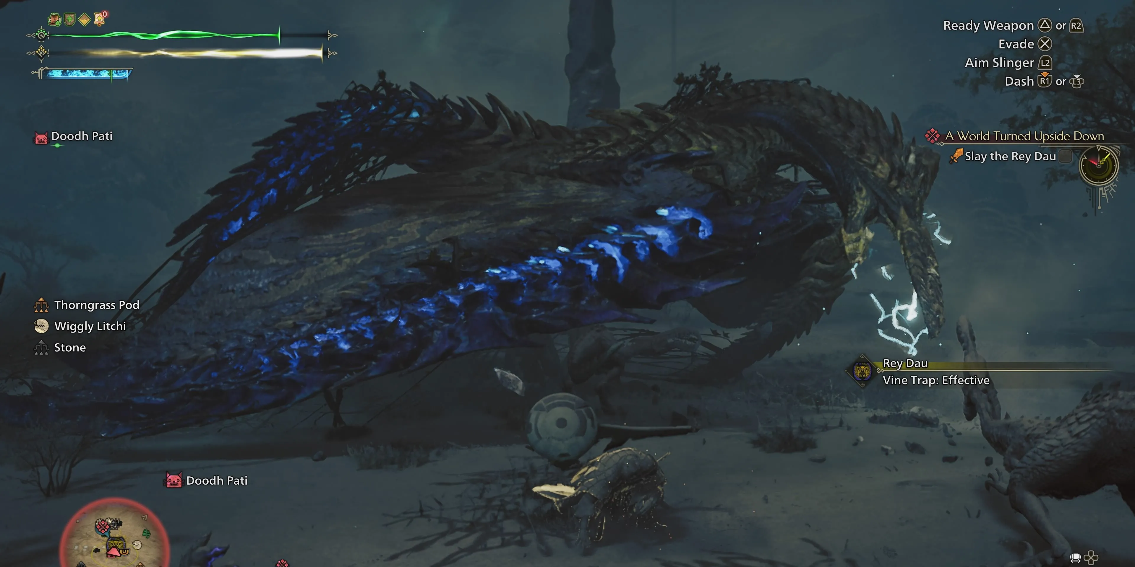 Sử dụng bẫy dây leo lên quái vật Rey Dau trong Monster Hunter Wilds