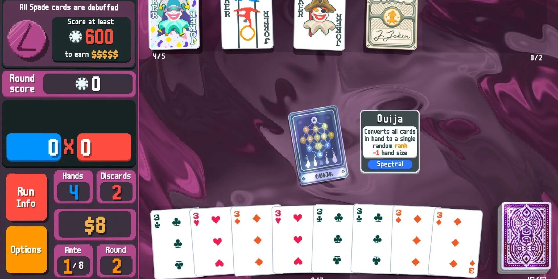 Sử dụng lá bài Ouija trong game Balatro