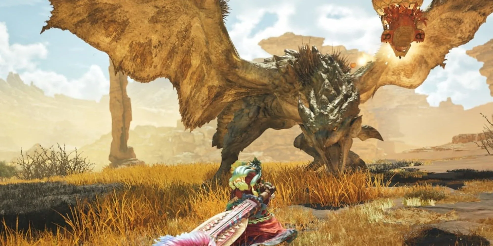 Thợ săn chiến đấu với quái vật rồng trong Monster Hunter Wilds