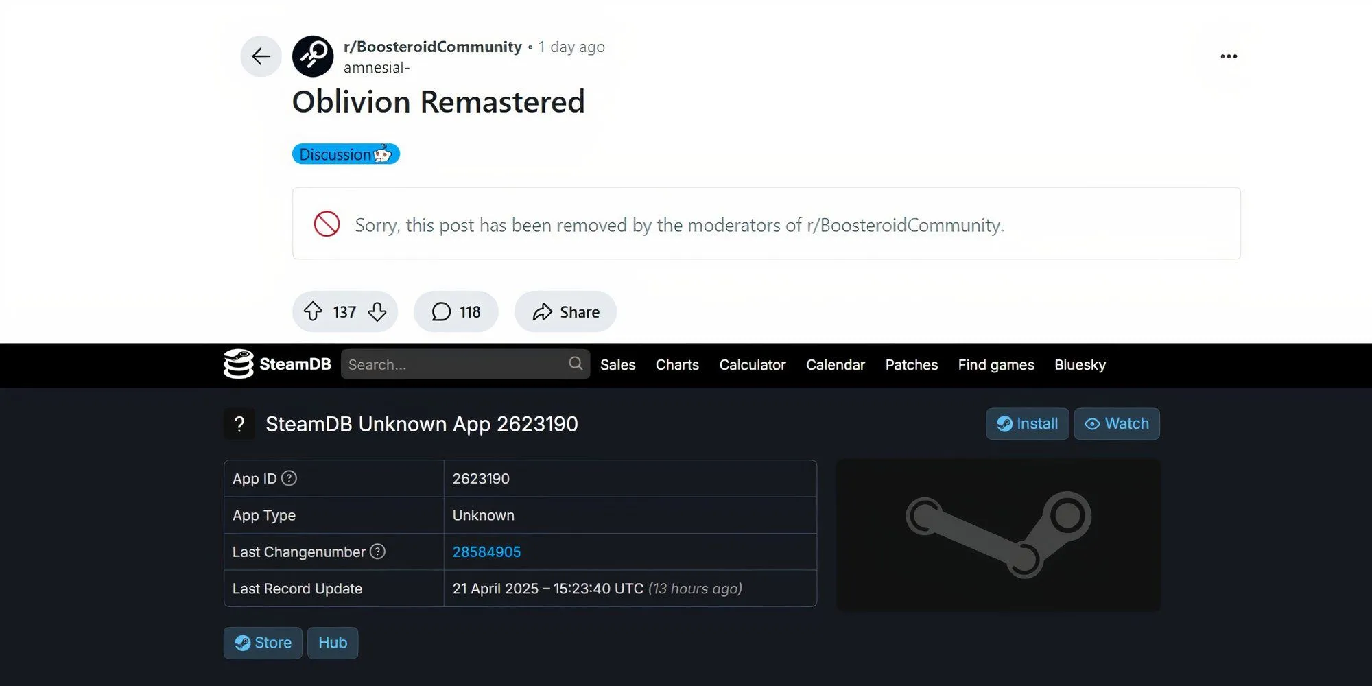 Tổng hợp thông tin rò rỉ về Oblivion Remastered từ GameRant, SteamDB và người dùng Reddit Amnesial-