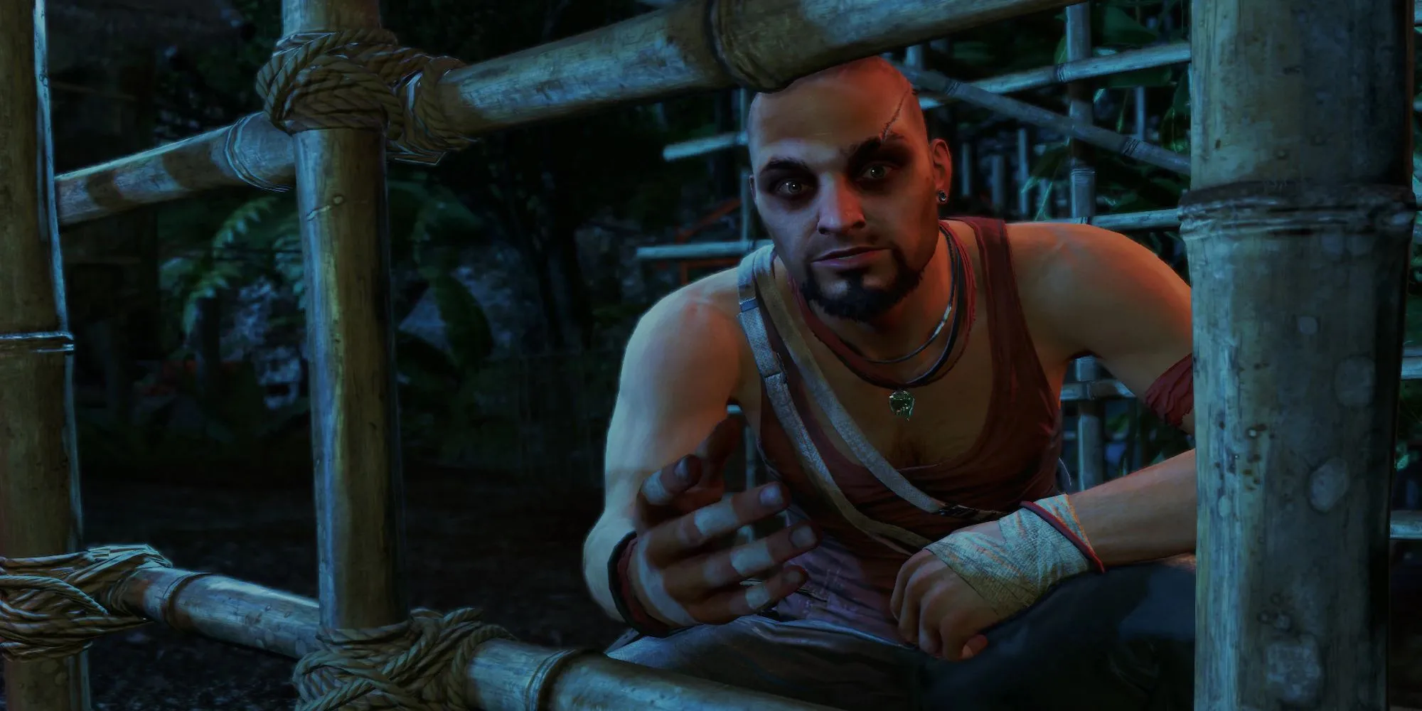 Vaas Montenegro, nhân vật phản diện ấn tượng trong Far Cry 3, với biểu cảm điên loạn