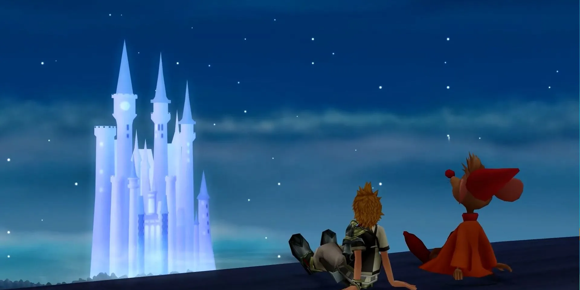 Ventus ngắm nhìn Lâu đài Giấc Mơ từ xa trong Kingdom Hearts Birth by Sleep