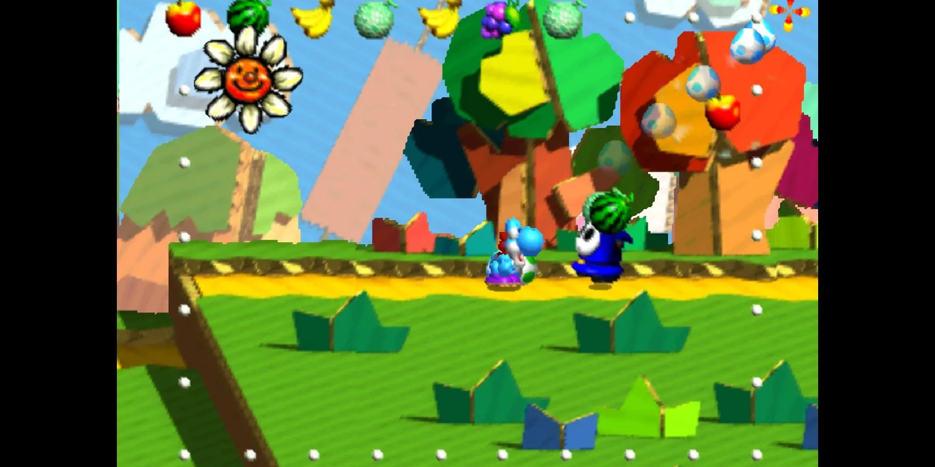 Yoshi chuẩn bị ném trứng trong game Yoshi's Story