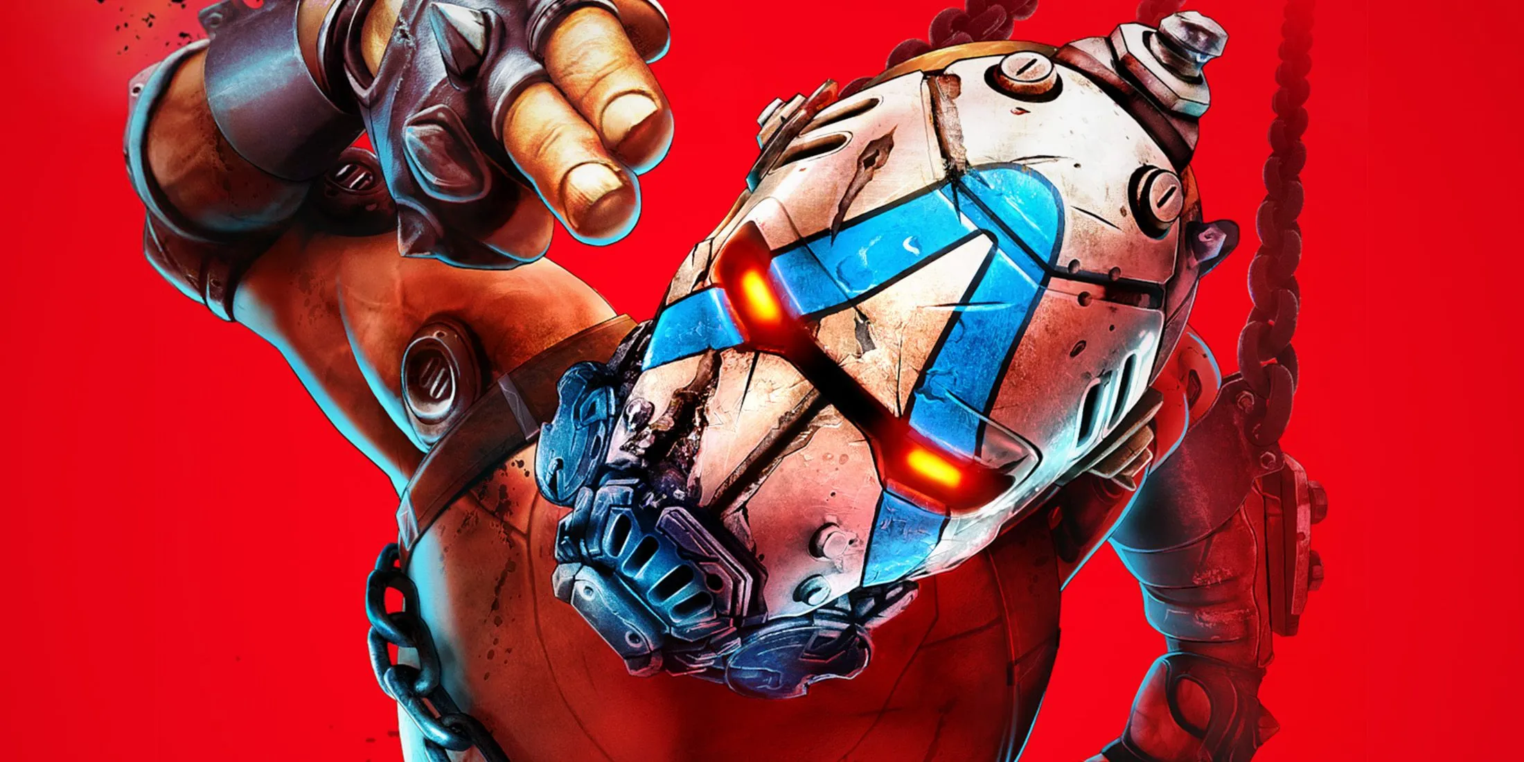 Borderlands 4 artwork với logo và nhân vật nổi bật trên nền đỏ cam rực rỡ