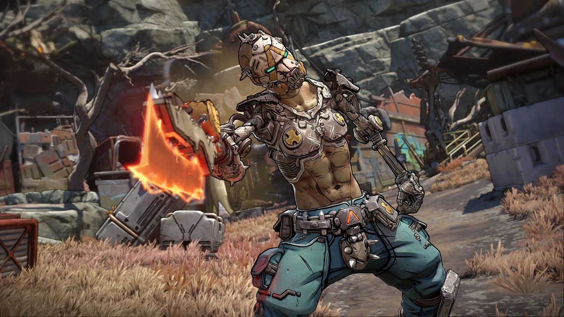 Cận cảnh nhân vật mới trong Borderlands 4 với phong cách đồ họa cel-shaded chi tiết, thể hiện biểu cảm khuôn mặt