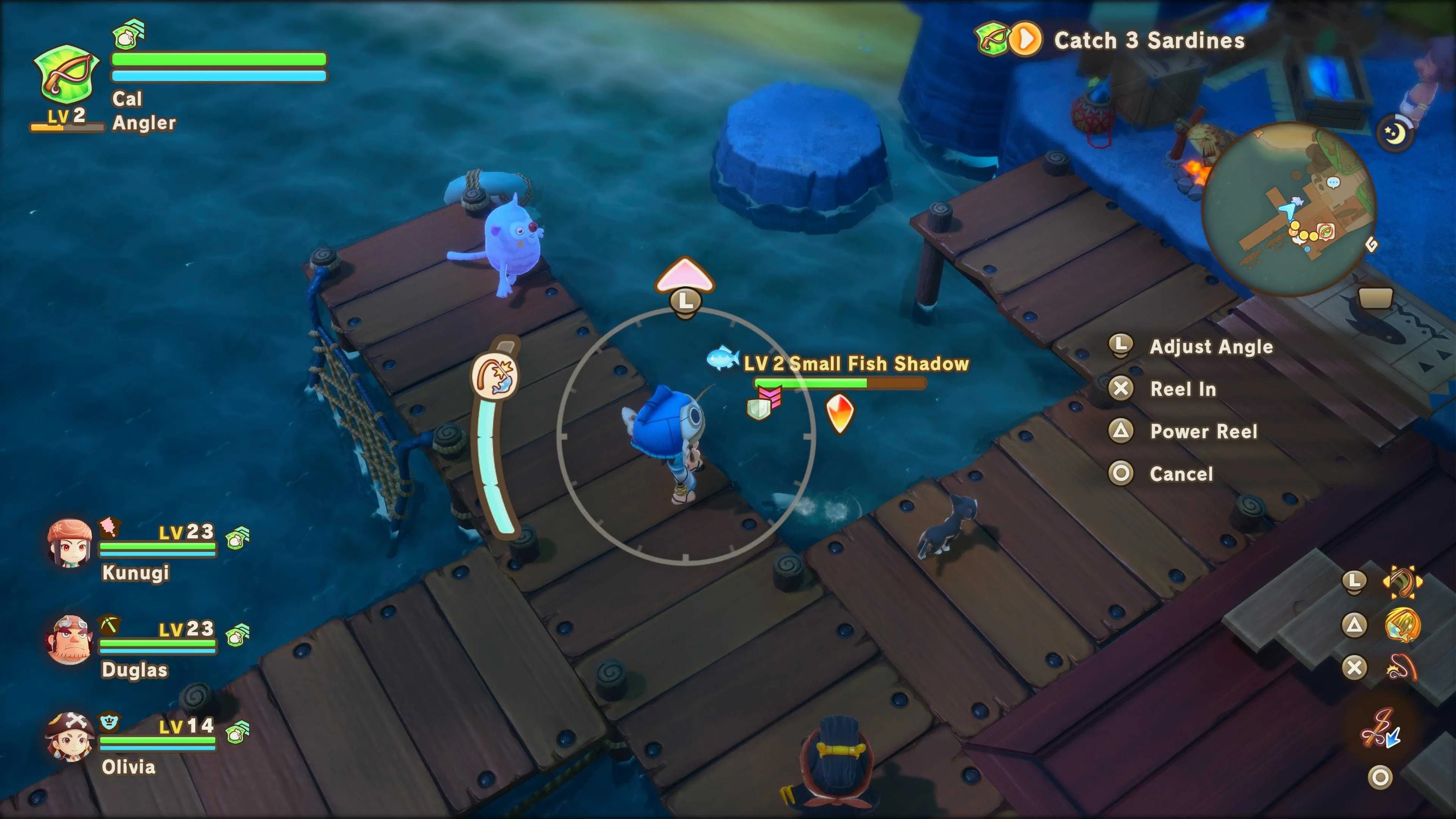 Cảnh câu cá trong Fantasy Life I, minh họa lối chơi mô phỏng cuộc sống
