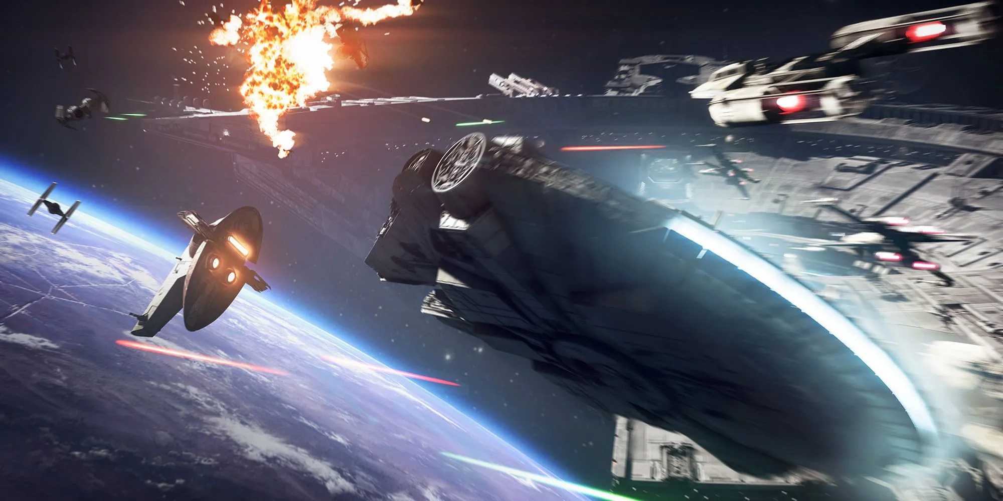 Cảnh chiến đấu không gian với Millennium Falcon trong game Star Wars Battlefront 2, tựa game đang có lượng người chơi tăng trở lại.
