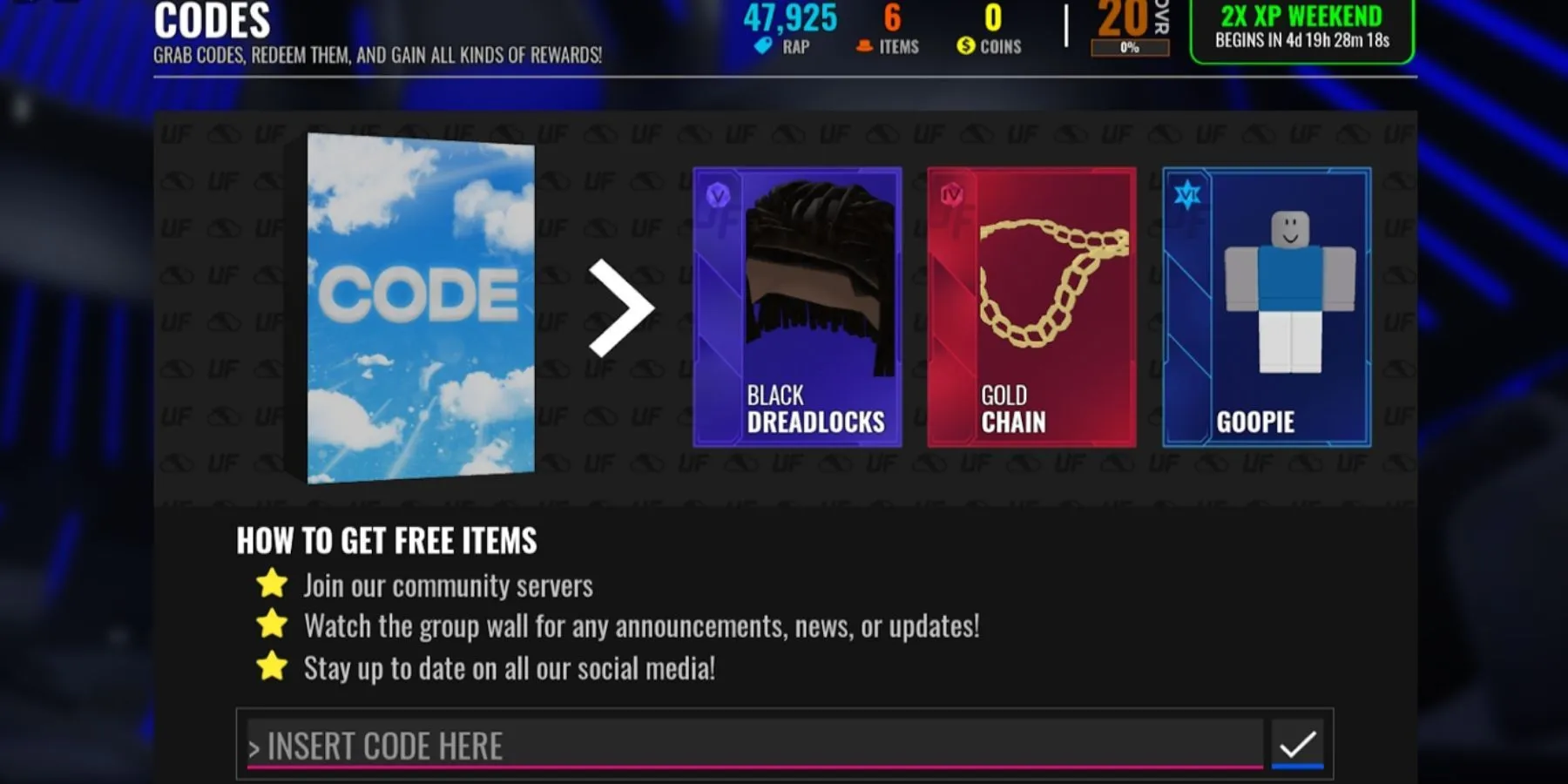 Giao diện nhập code trong game Ultimate Football Roblox