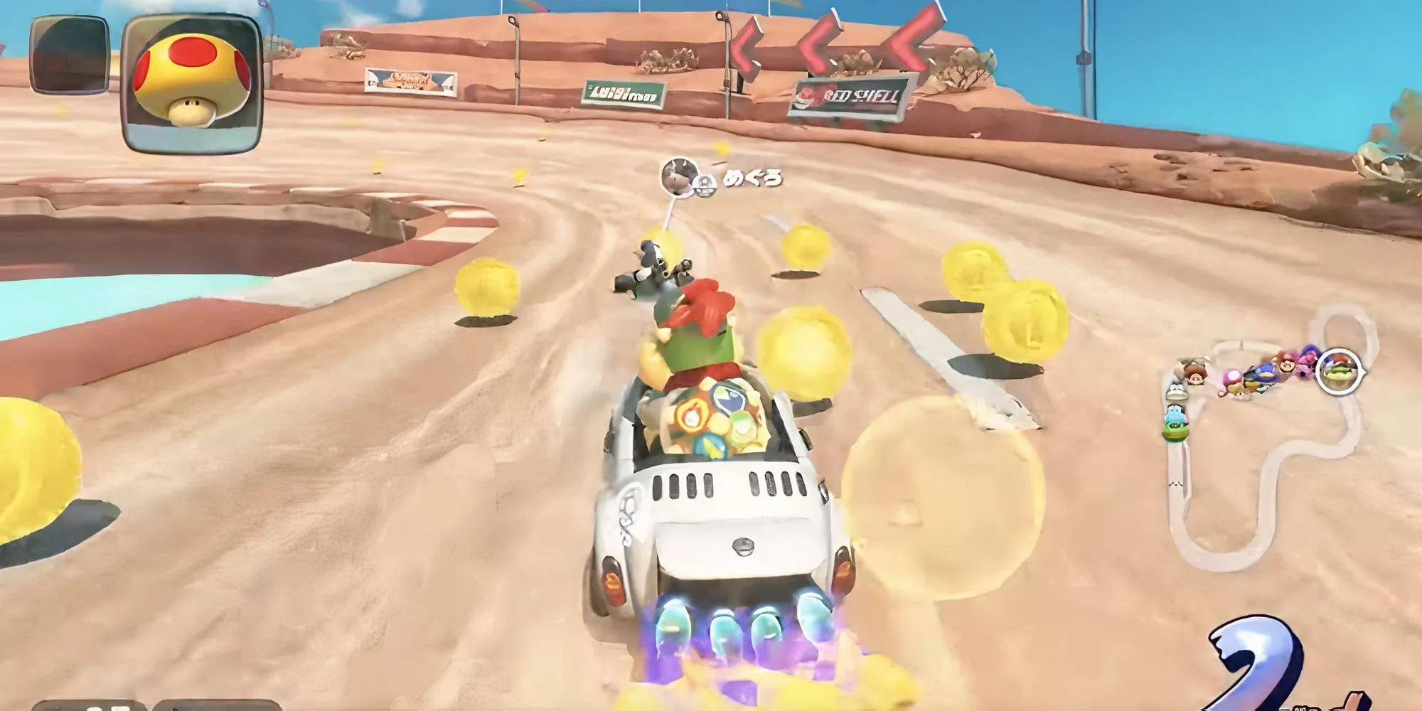 Minimap hiển thị đường đua bị xoay trong trailer mới của Mario Kart World, bằng chứng cho chế độ Reverse