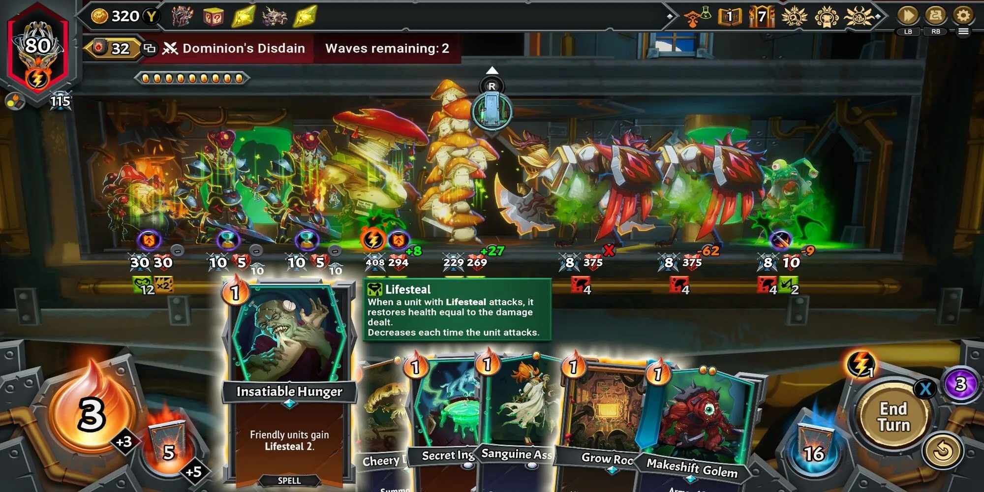 Thủ lĩnh tộc UnderLegion với chỉ số sức mạnh được cộng dồn trong một lượt chơi Monster Train 2