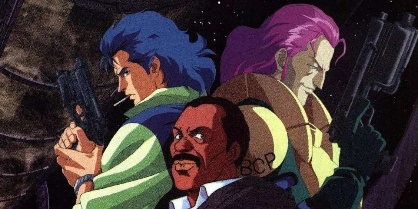 A picture of some characters from Policenauts: Jonathan Ingram (left), Tony Redwood (right), and Ed Brown (center)