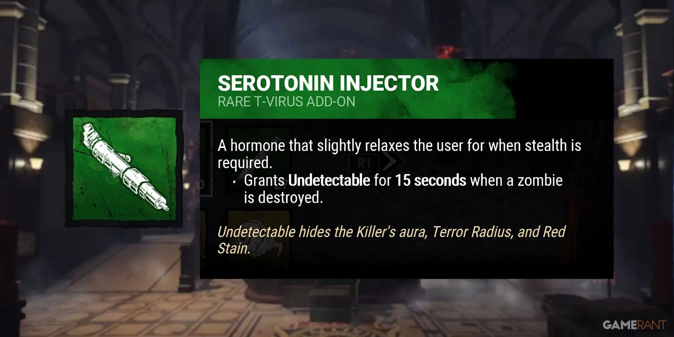 Add-on Serotonin Injector giúp Nemesis trở nên Undetectable sau khi tiêu diệt zombie