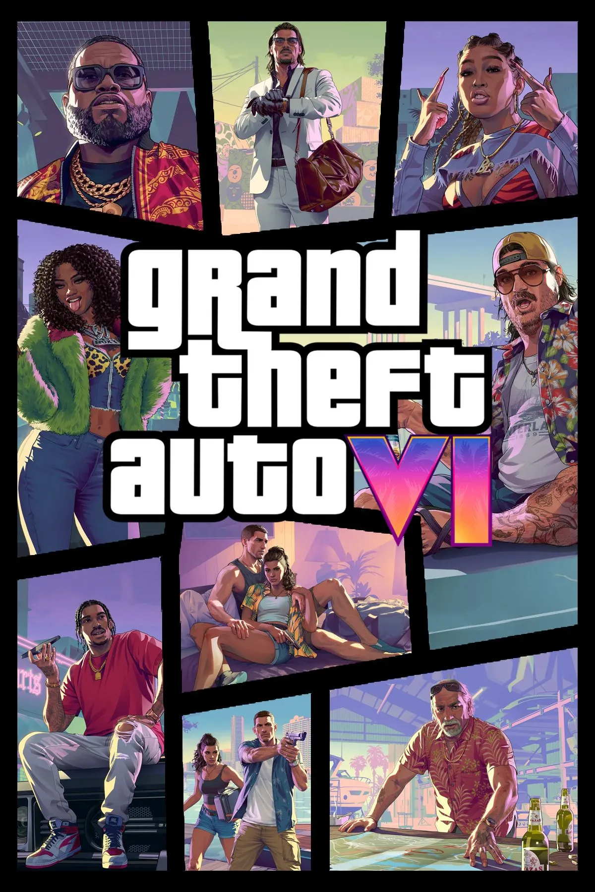 Ảnh bìa chính thức của Grand Theft Auto 6 với logo và phong cách nghệ thuật đặc trưng, gợi nhớ về bối cảnh Vice City
