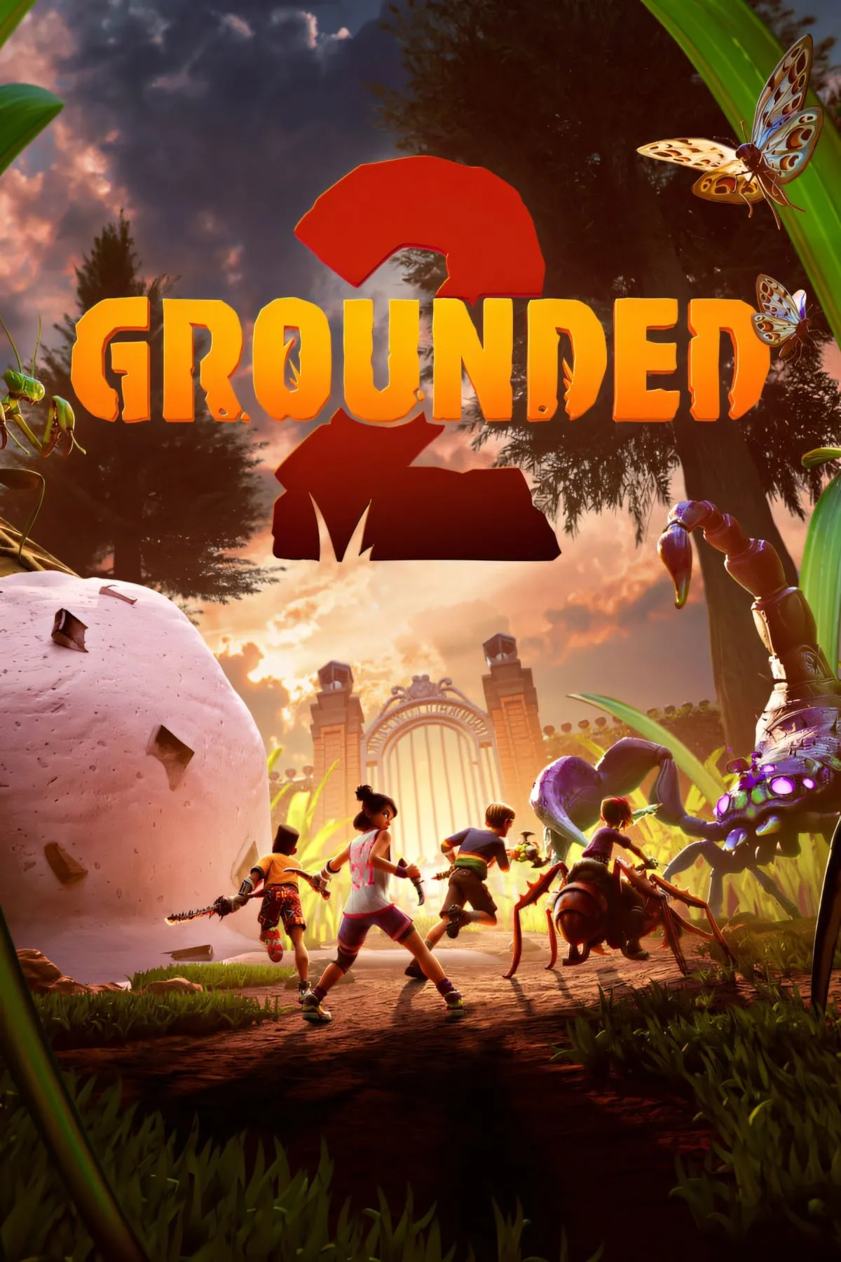 Ảnh bìa game Grounded 2 với các nhân vật tí hon khám phá khu vườn rộng lớn