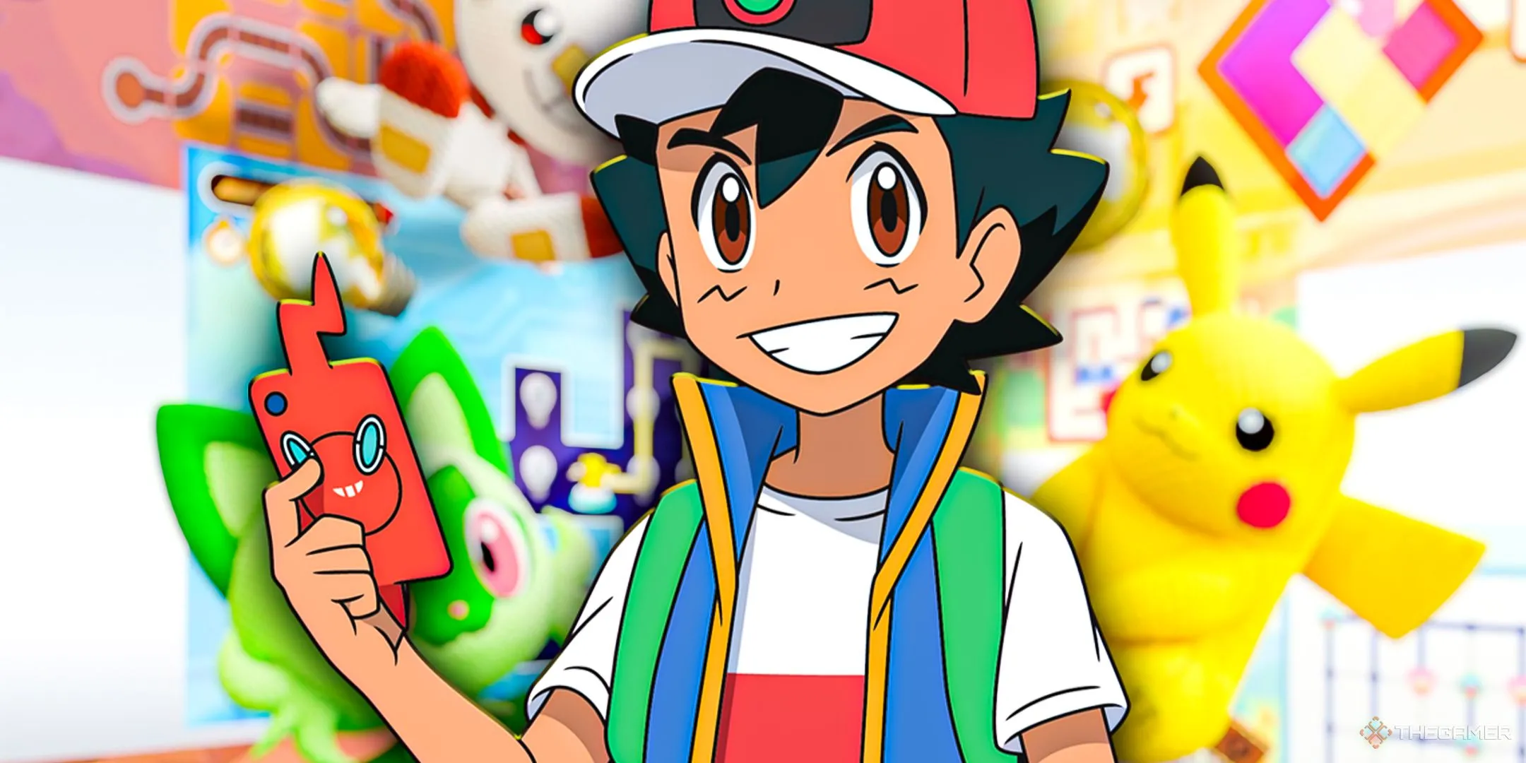 Ash Ketchum vui vẻ chơi game di động Pokemon
