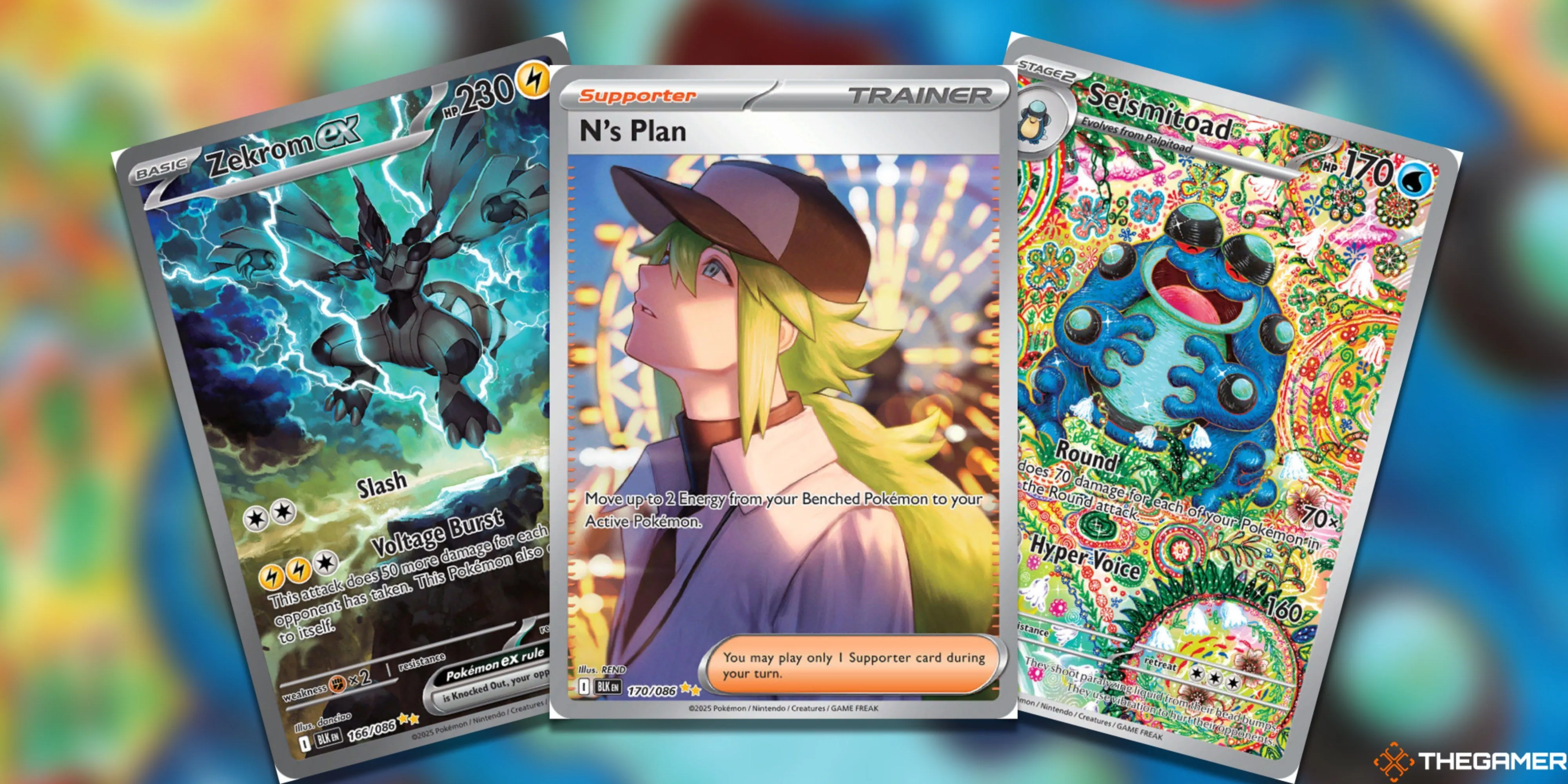 Ba lá bài từ bộ Black Bolt của Pokemon TCG, thể hiện sức hút của các Pokemon mạnh mẽ.