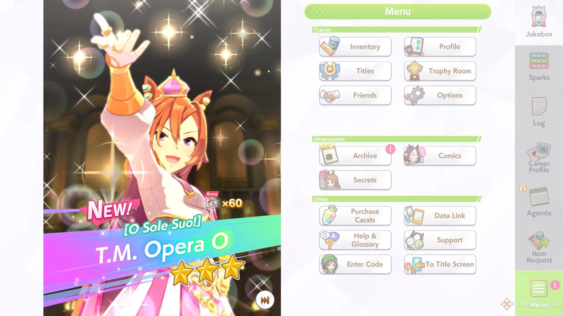 Banner triệu hồi TM Opera O với các ngôi sao lấp lánh trong game Umamusume Pretty Derby