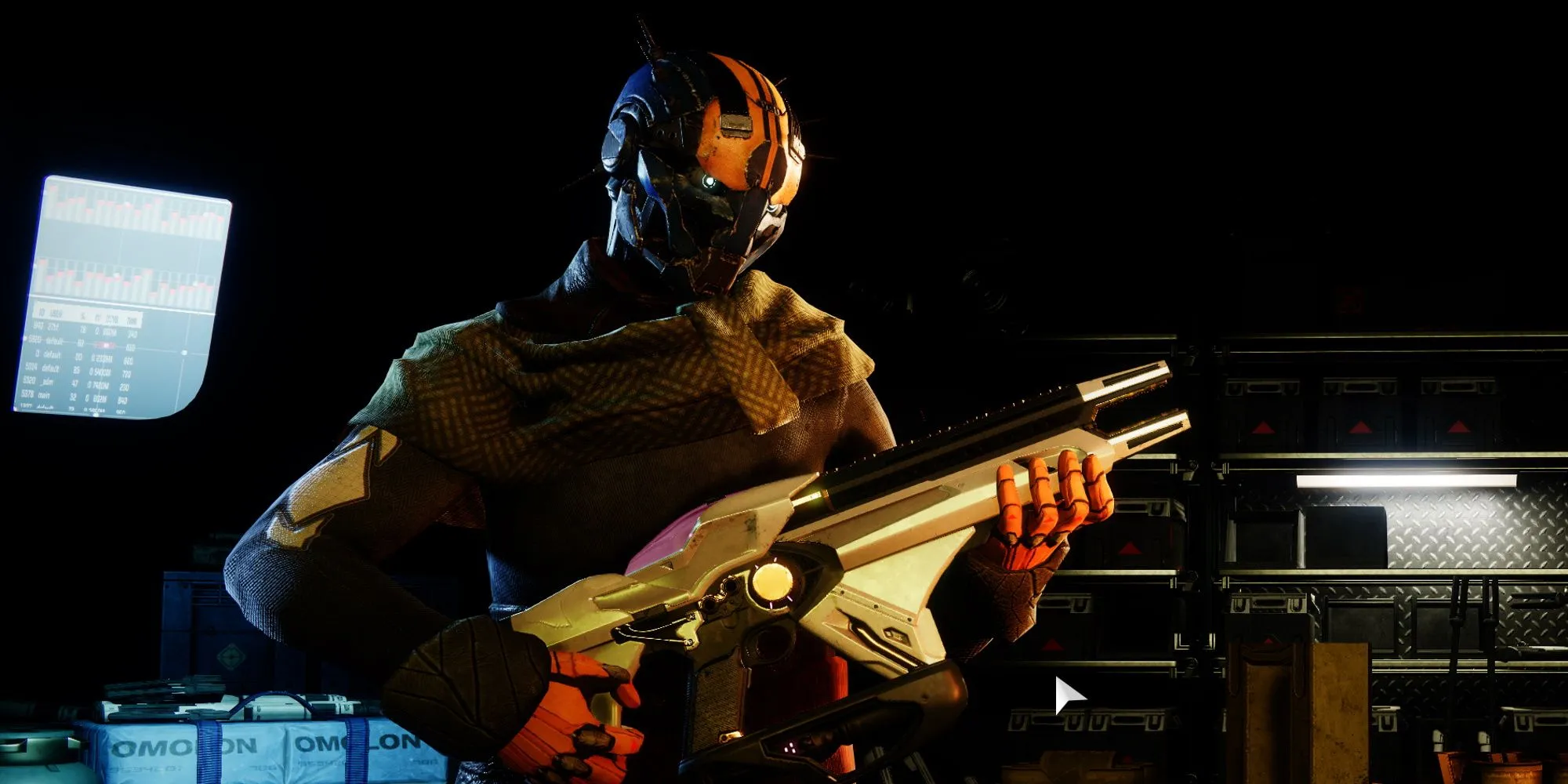 Banshee-44, Gunsmith, đứng cạnh khẩu Telesto bị lỗi, một biểu tượng của các vũ khí thử nghiệm trong Destiny 2