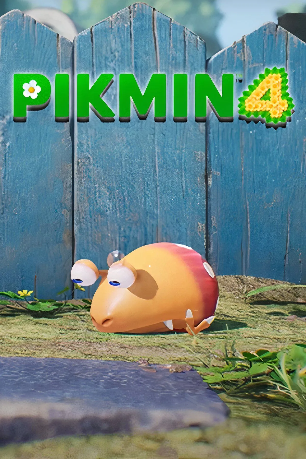 Bìa game Pikmin 4, thể hiện các sinh vật Pikmin đa dạng và người chơi