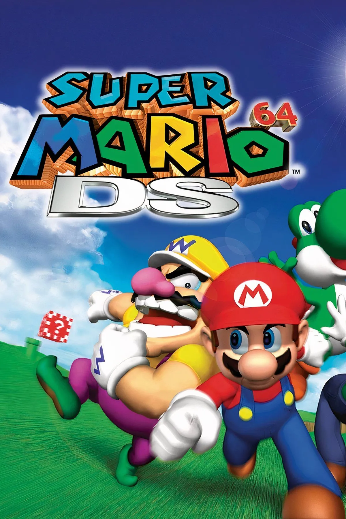 Bốn nhân vật Mario, Luigi, Yoshi và Wario trong Super Mario 64 DS, minh họa sự bổ sung nhân vật so với bản gốc.