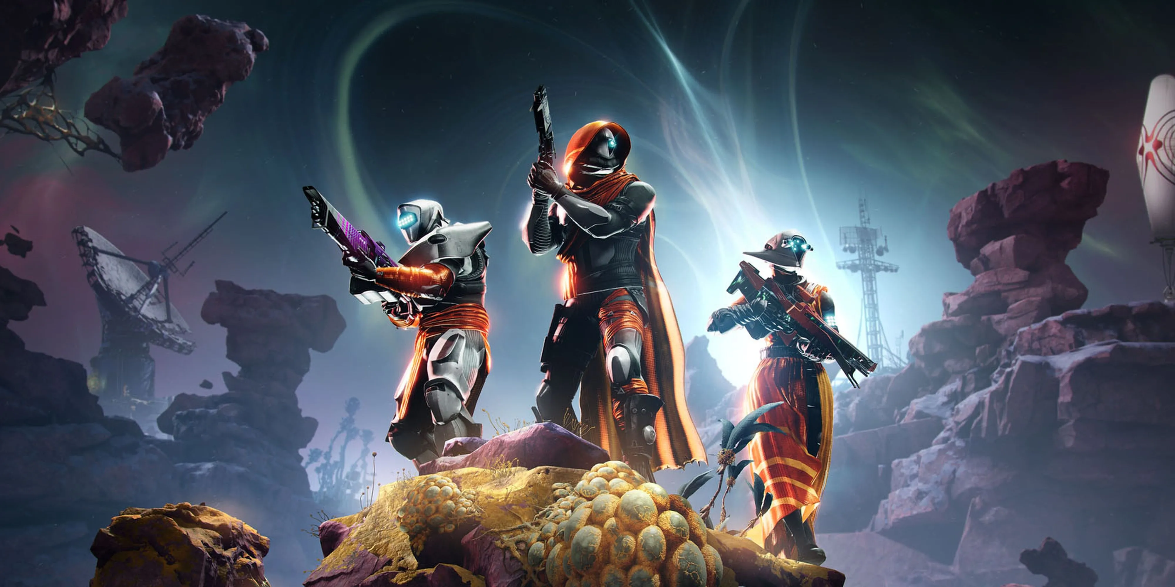 Các Guardian trong Destiny 2: The Edge of Fate sẵn sàng chiến đấu, thể hiện sức mạnh của những vũ khí God Roll mới.