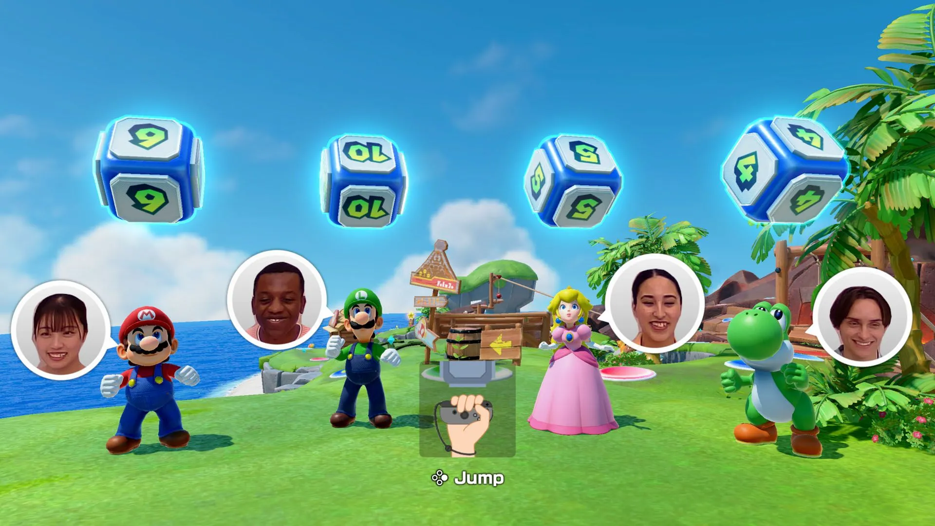 Các nhân vật Mario đang tập trung chơi một mini-game tương tác khác trong Super Mario Party Jamboree trên Nintendo Switch 2
