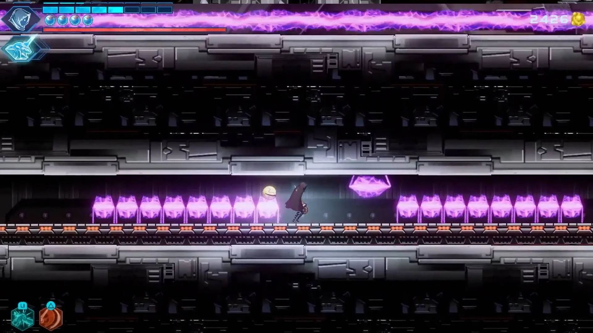 Cảnh tượng Puck mắc kẹt trong hành lang laser chết người của Shadow Labyrinth, minh họa độ khó platforming