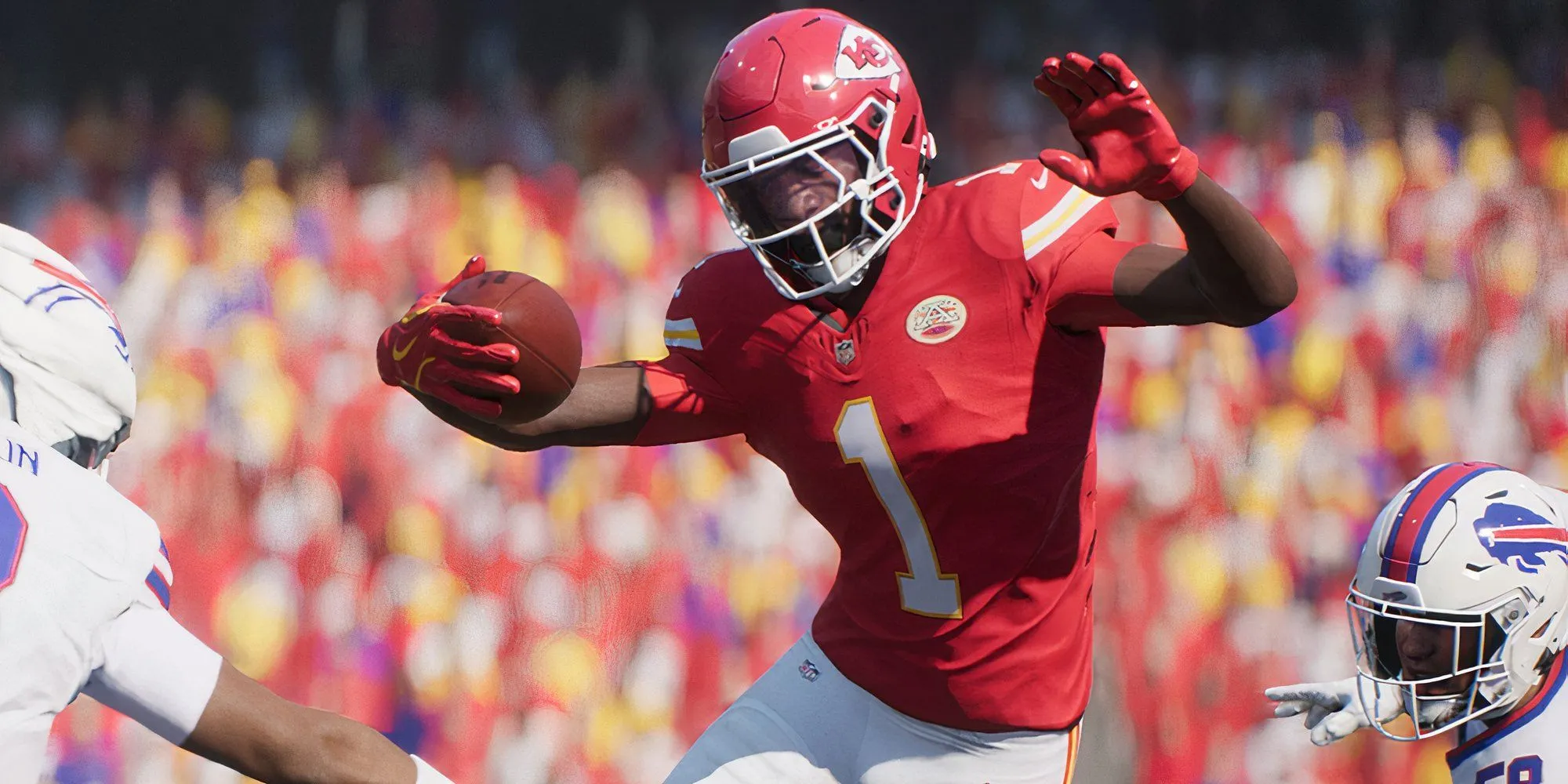 Cầu thủ trong chế độ Siêu sao Madden NFL 26 tập trung thi đấu trên sân.