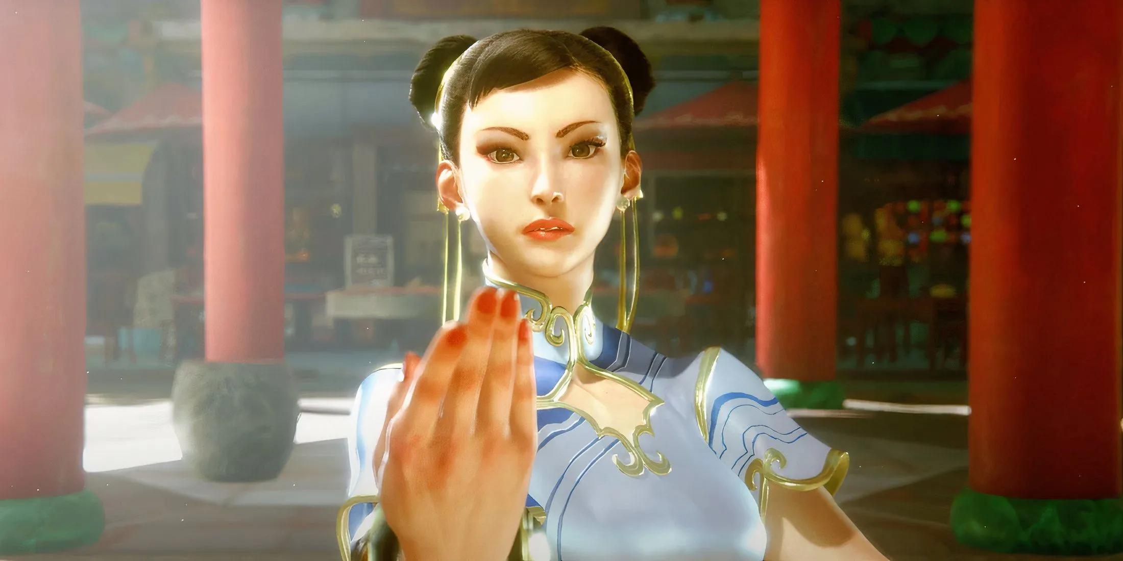 Chun-Li trong tư thế sẵn sàng chiến đấu, thể hiện phong thái mạnh mẽ của nữ võ sĩ Street Fighter