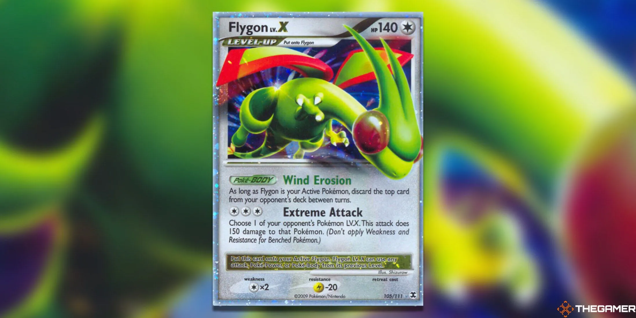 Flygon LV. X từ bộ Rising Rivals trong Pokemon TCG, thẻ bài Ultra Rare với cánh bay độc đáo