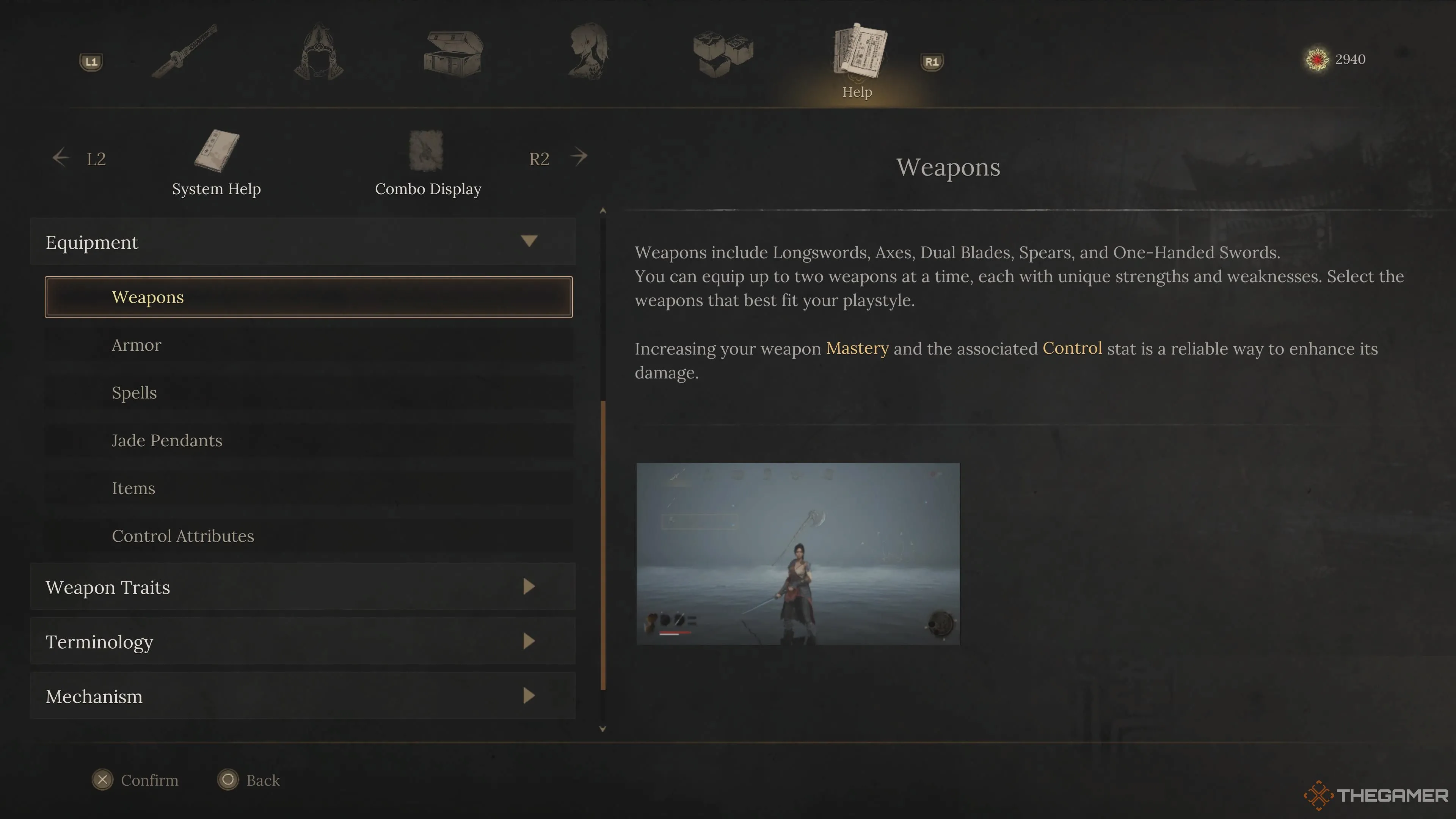 Giao diện hiển thị các chỉ số Weapon Mastery và Control, yếu tố quan trọng để nâng cấp vũ khí trong Wuchang Fallen Feathers