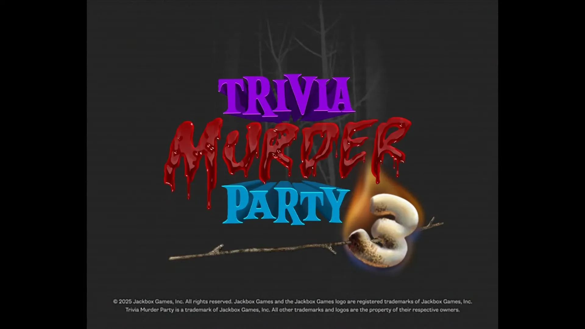 Giao diện trò chơi Trivia Murder Party 3 với chủ đề rùng rợn và logo game, minh họa việc game bị hoãn lịch phát hành.