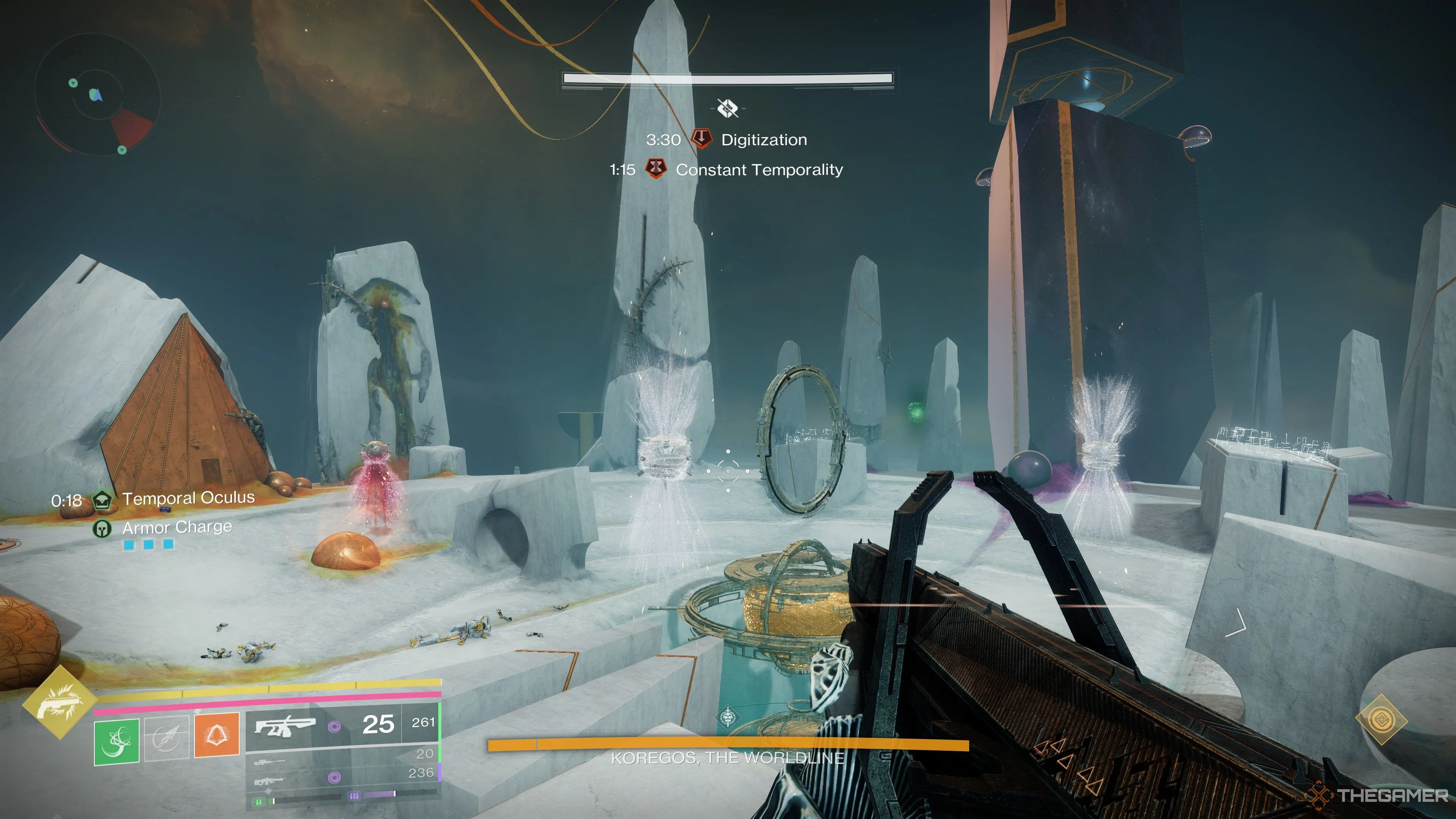 Góc nhìn của người chơi vai trò Constant khi soi mìn ở boss Koregos Destiny 2