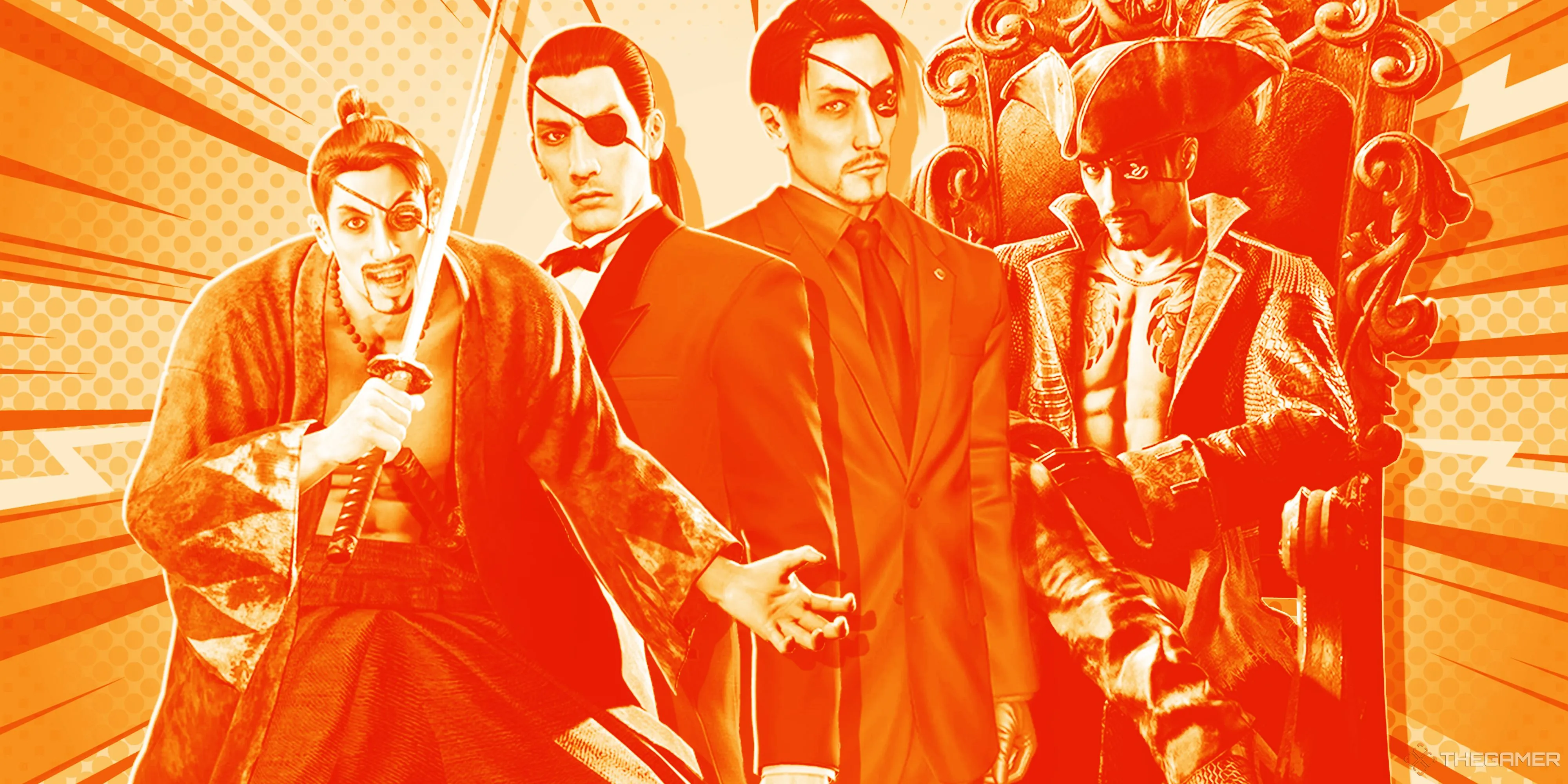 Goro Majima với các trang phục khác nhau trong series Yakuza, nhấn mạnh sự hiện diện và phong cách đặc trưng của nhân vật.
