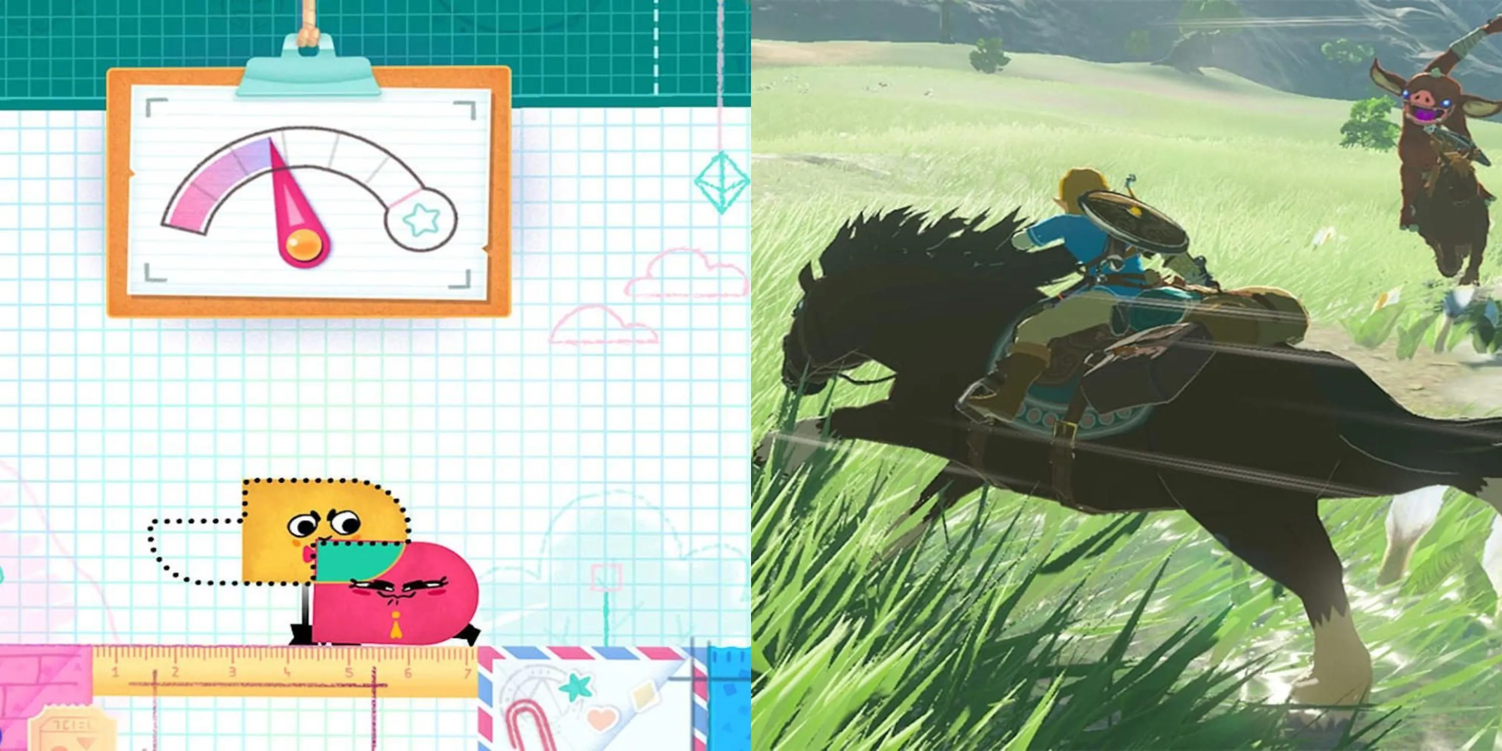 Hình ảnh hai tựa game Snipperclips và The Legend of Zelda Breath of the Wild trên máy Nintendo Switch