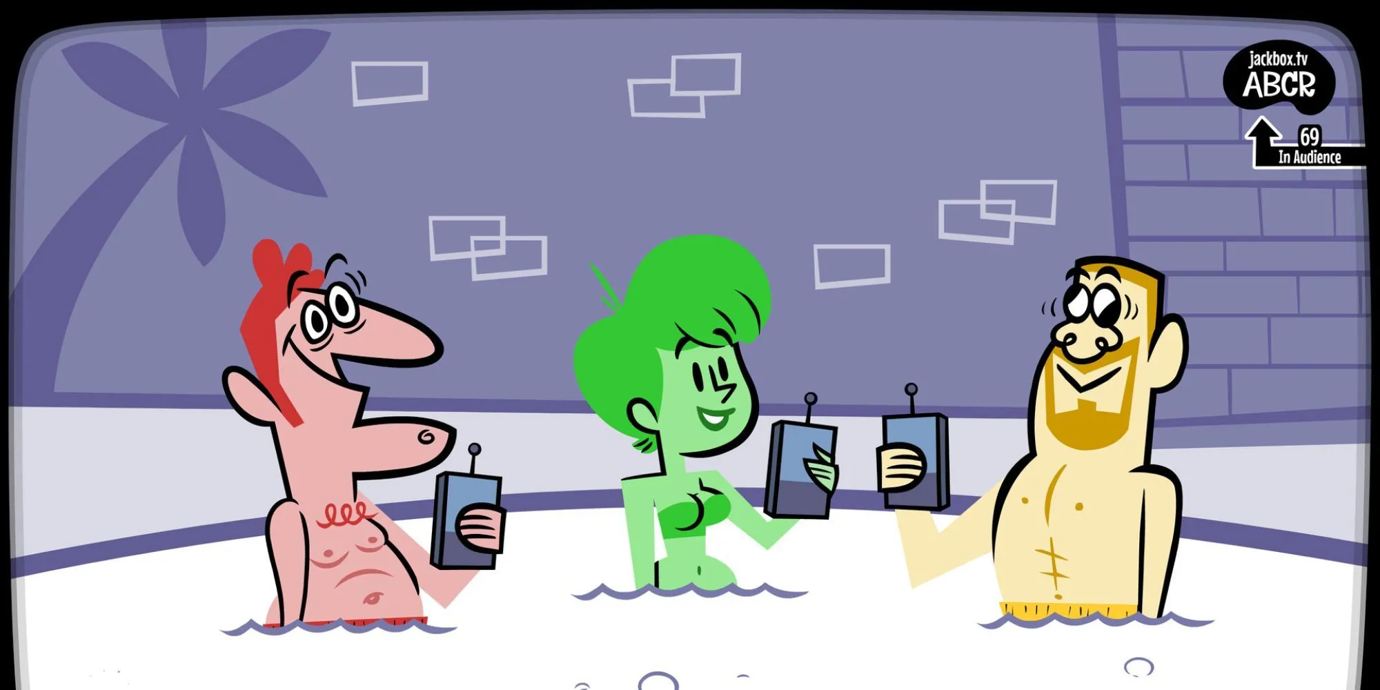 Hình ảnh quảng bá Jackbox Naughty Pack với tông màu tối và chữ nổi bật, thể hiện các tựa game party dành cho người lớn của Jackbox Games.