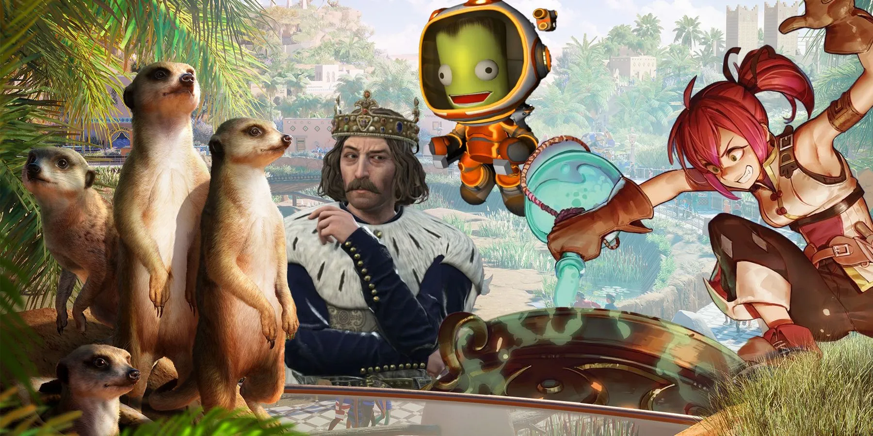 Hình ảnh tổng hợp các tựa game có thế giới là mô phỏng, với những yếu tố bẻ cong thực tại đầy ấn tượng
