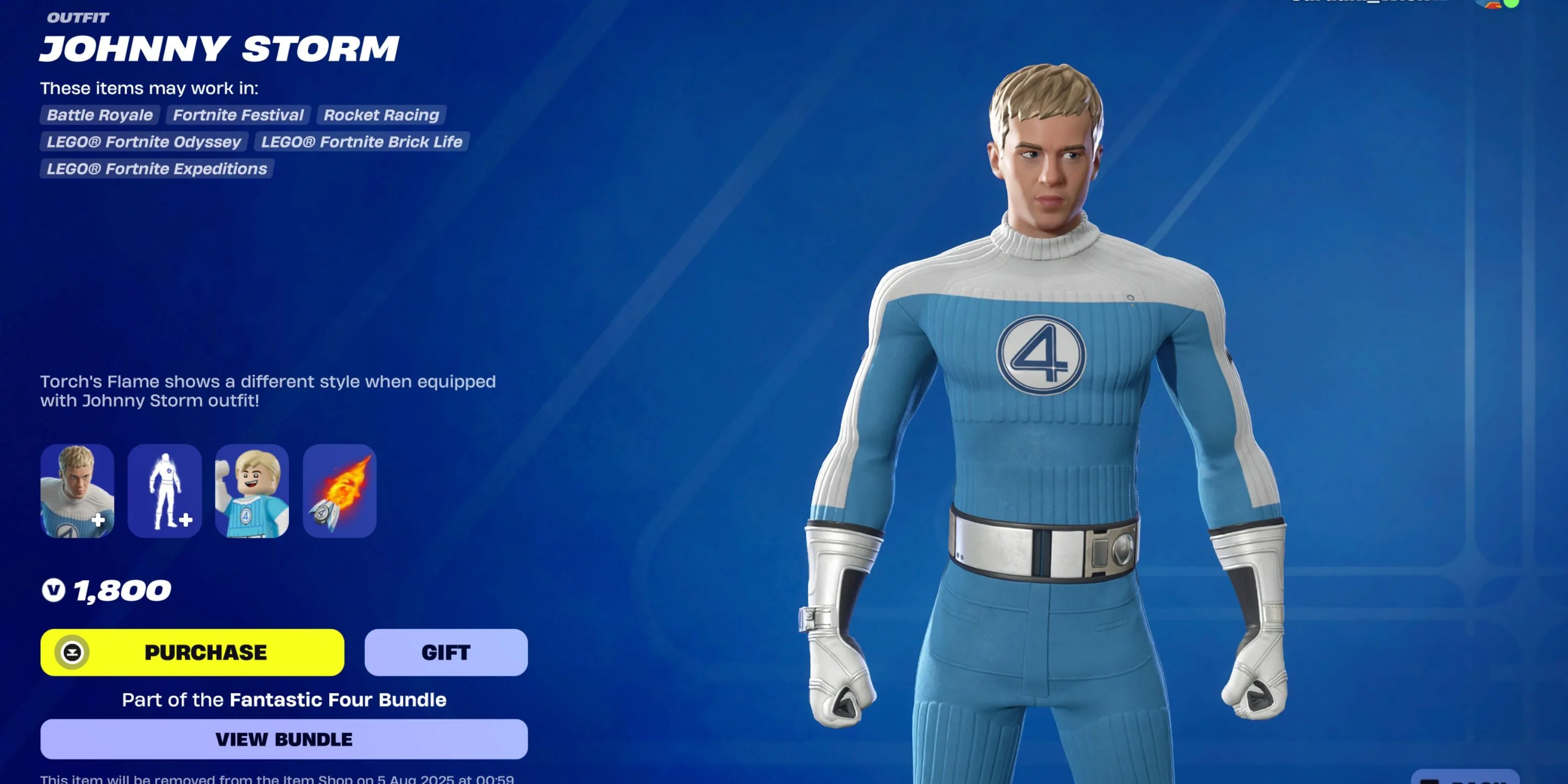 Human Torch (Johnny Storm) với hiệu ứng bốc cháy rực lửa trong Fortnite