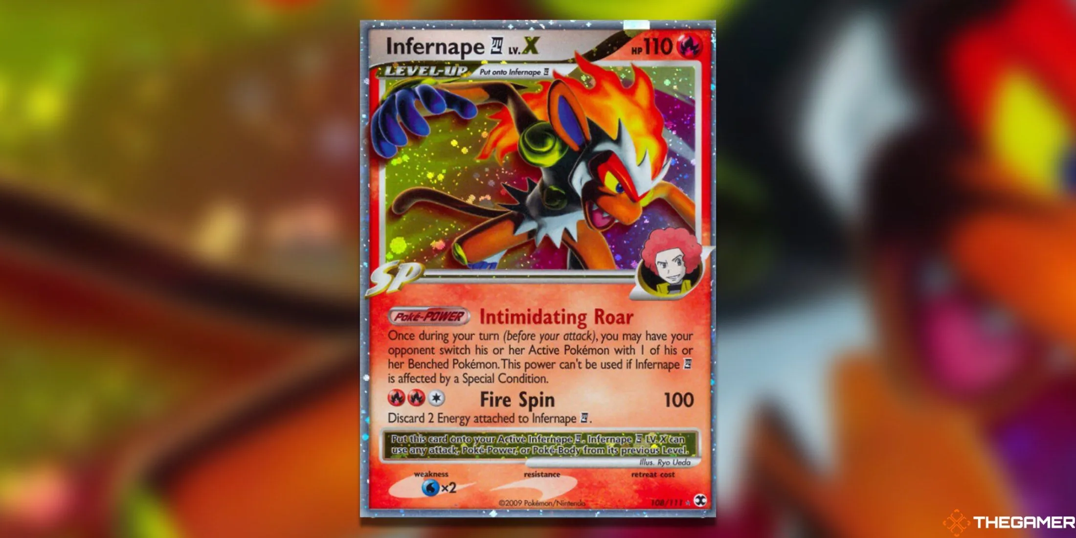 Infernape E4 LV. X từ bộ Rising Rivals trong Pokemon TCG, thẻ bài Ultra Rare với thiết kế bốc lửa
