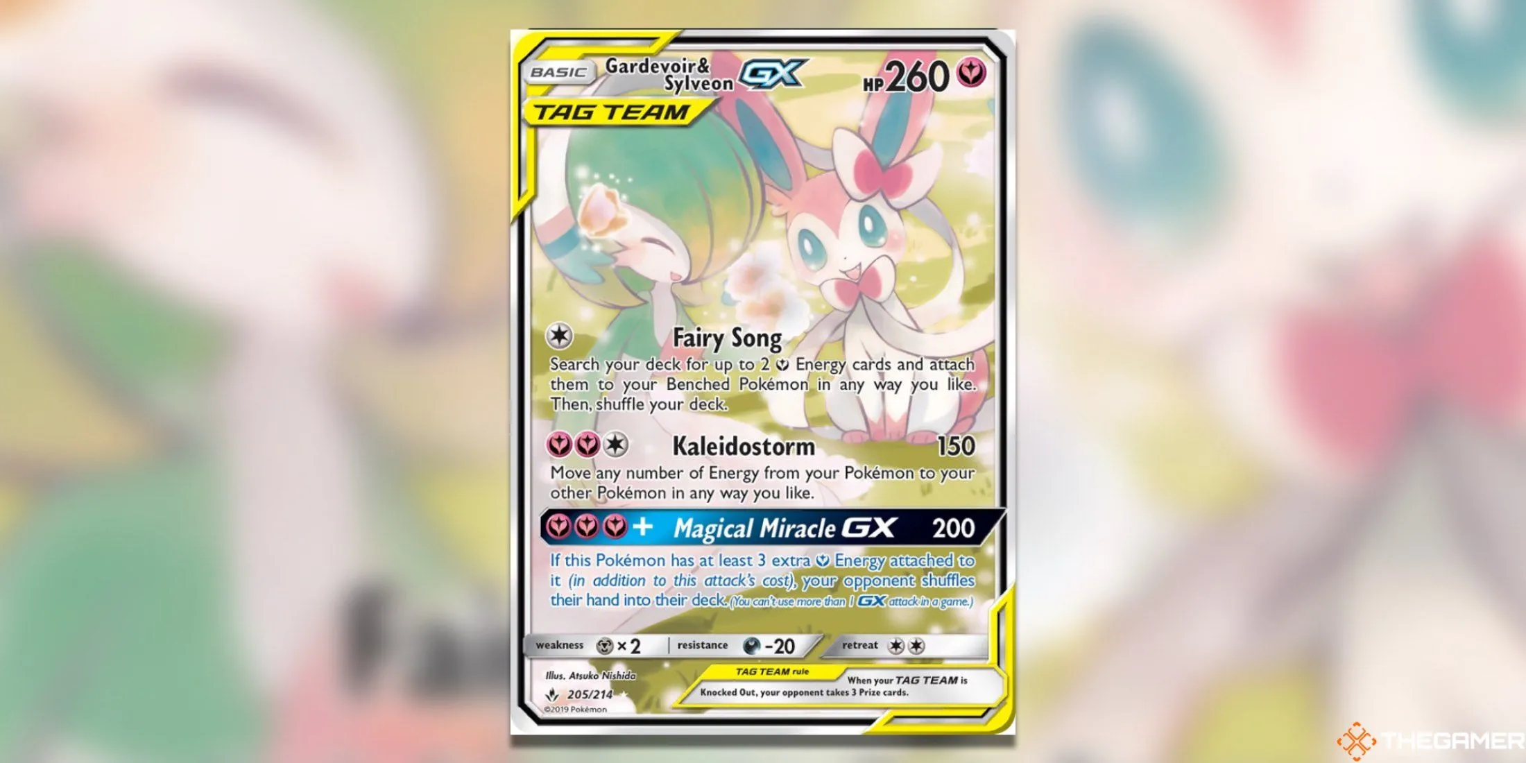 Lá bài Gardevoir &amp; Sylveon GX Alternate Art từ bộ Unbroken Bonds trong Pokemon TCG, một tác phẩm nghệ thuật được game thủ săn đón.