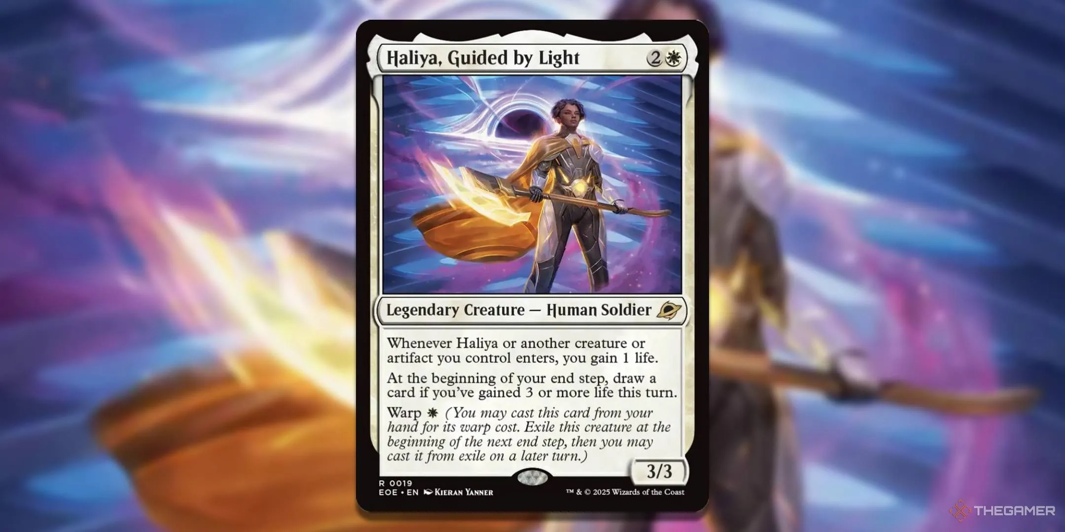 Lá bài Haliya Guided by Light trong Magic The Gathering, hiển thị khả năng tăng sinh lực và rút bài