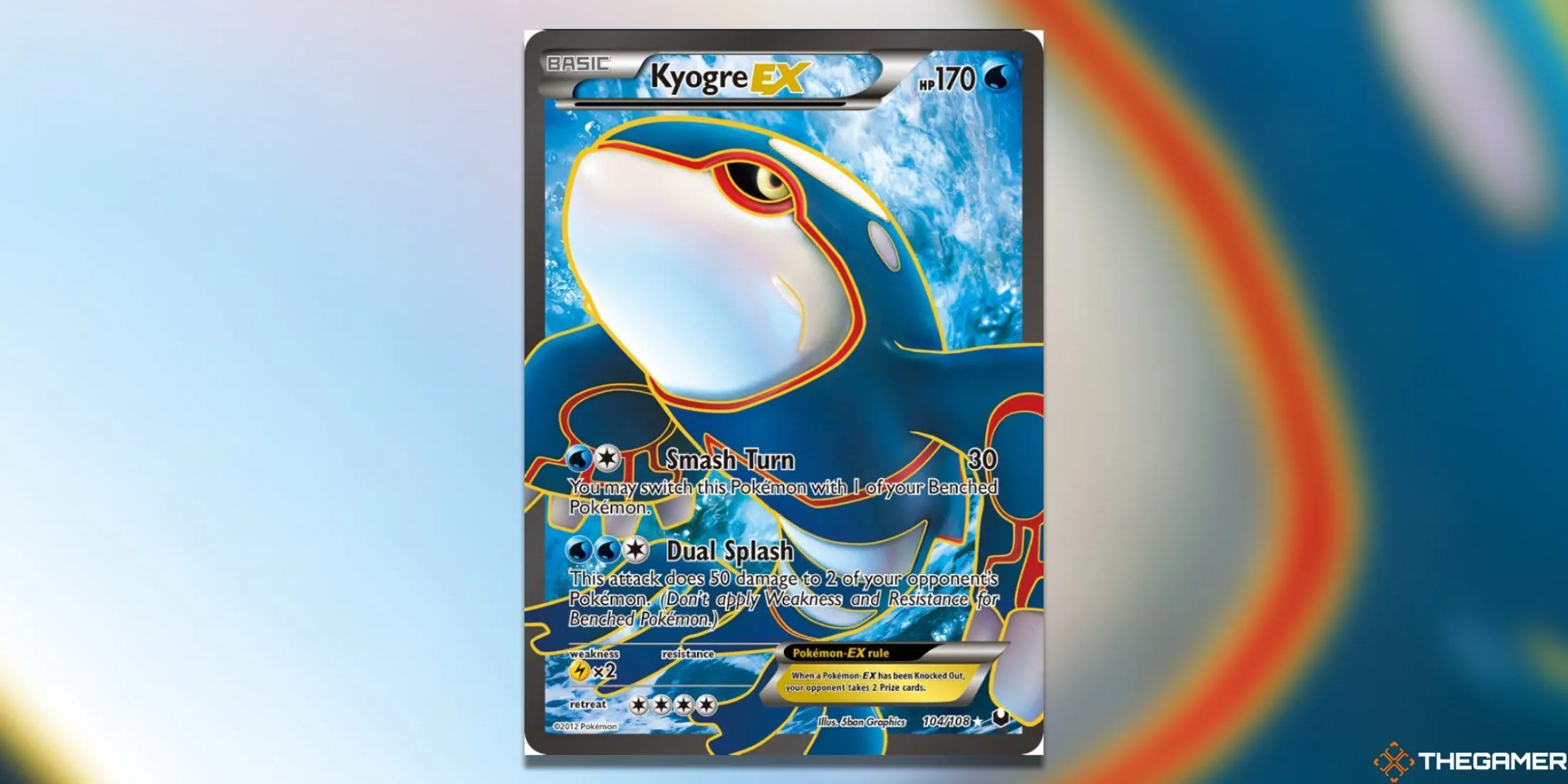 Lá bài Kyogre EX Full Art từ bộ Dark Explorers của Pokemon TCG, nổi bật với hình ảnh Kyogre hùng vĩ.