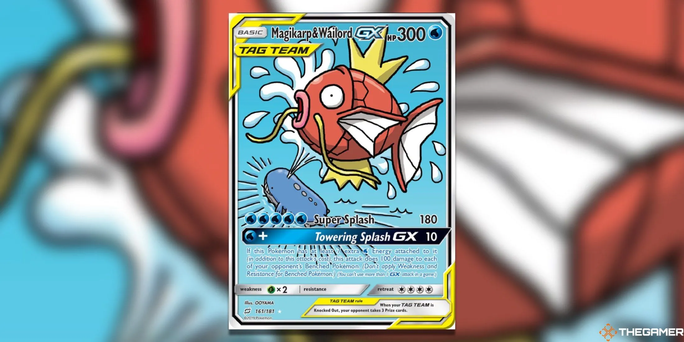 Lá bài Magikarp &amp; Wailord GX Alternate Art từ bộ Team Up của Pokemon TCG, với hình ảnh cặp đôi hài hước và độc đáo.